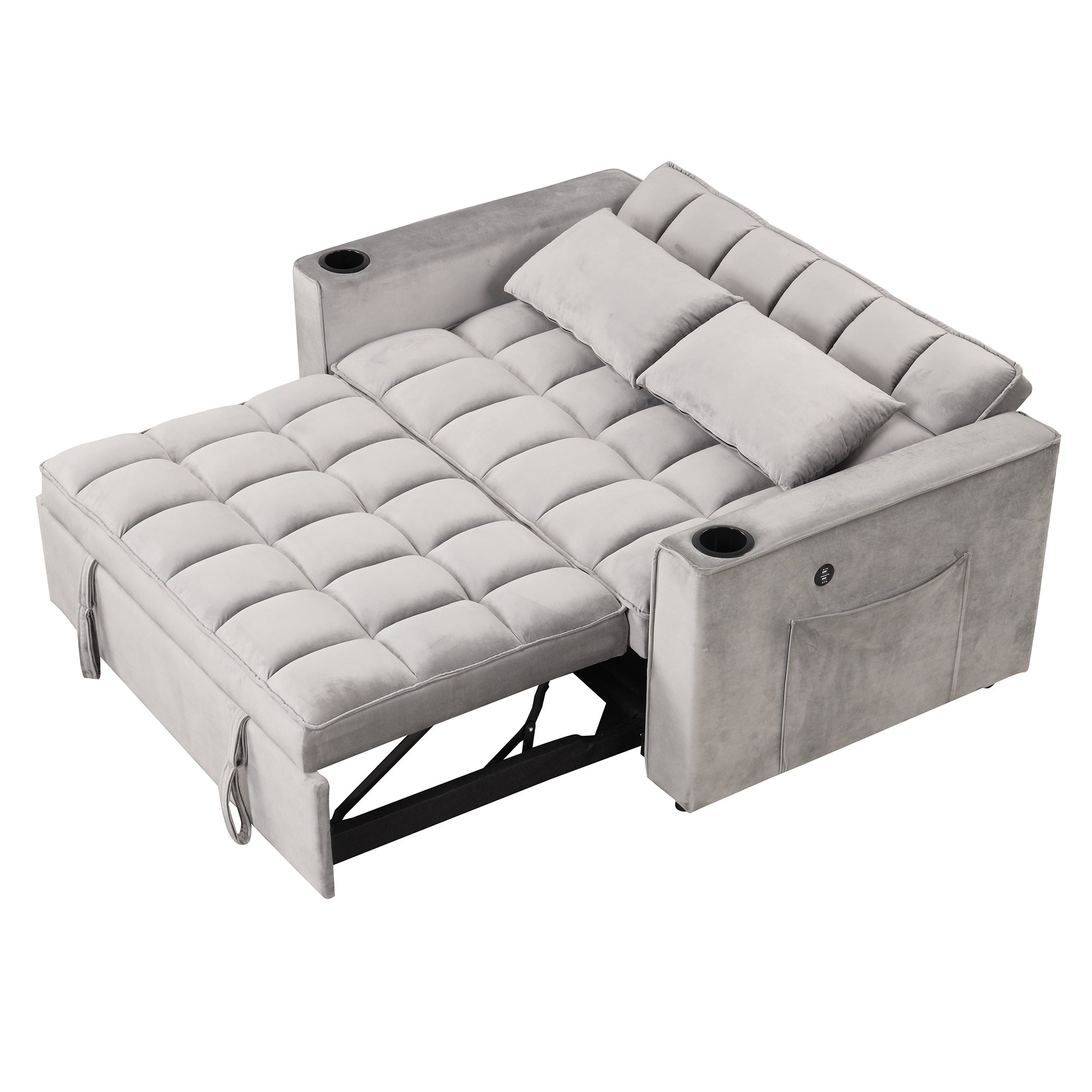 58" 4-1 Multi-functional Sofa Bed with Cup Holder and USB Port for Living Room or Apartments, Gray