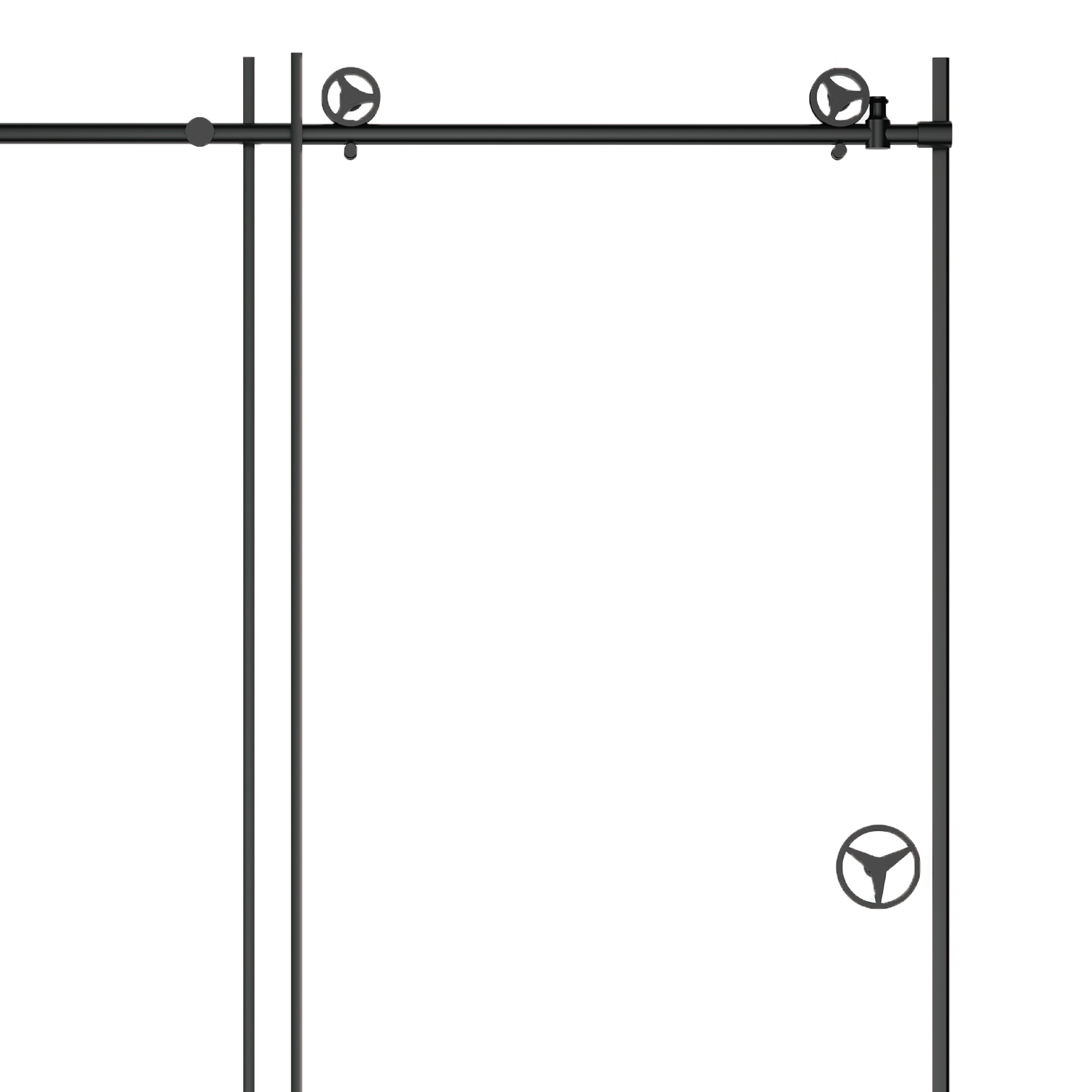 Matte black frameless sliding shower door 60x76 clear glass, side profile