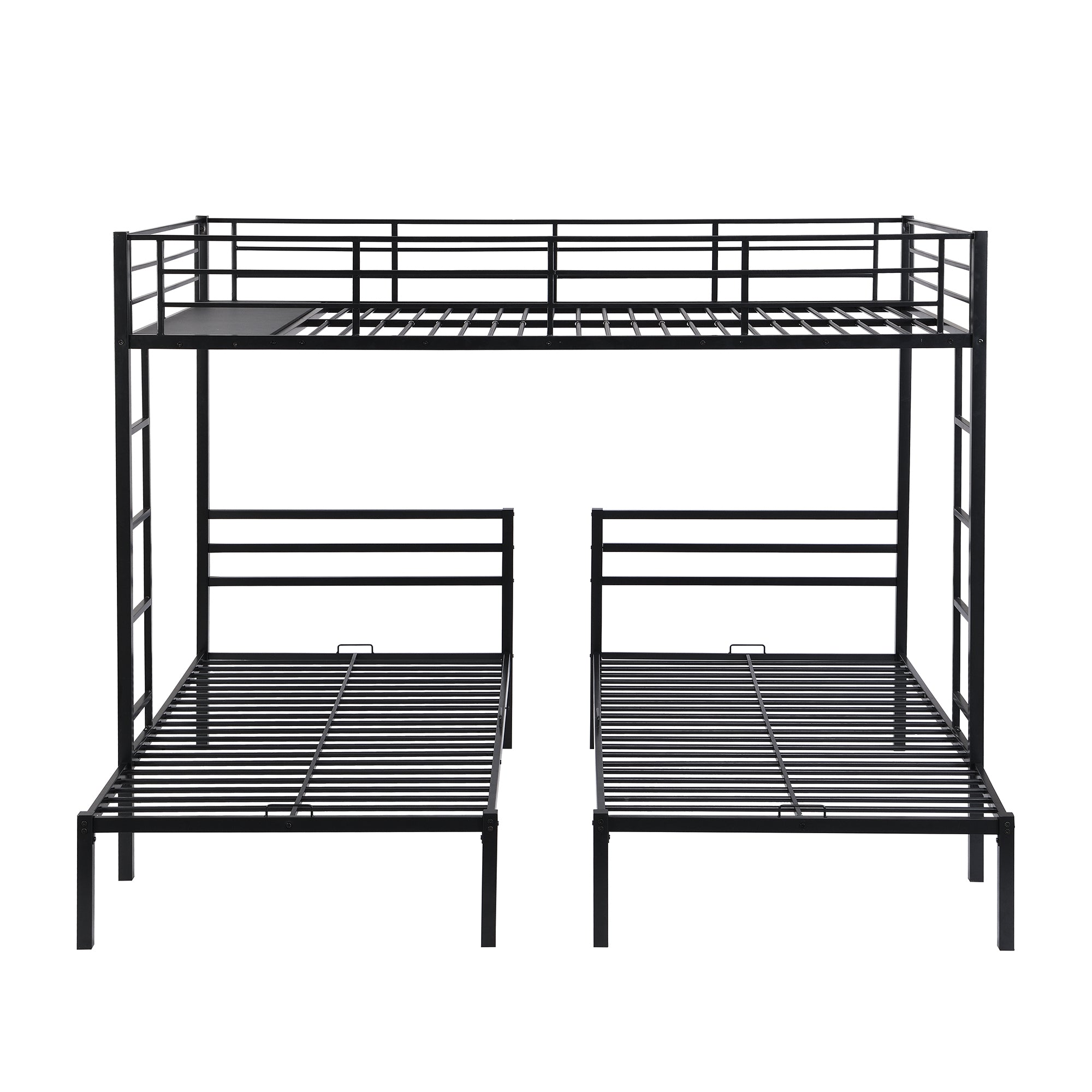 Full over Twin&Twin Size Bunk Bed with Built-in Shelf, Black