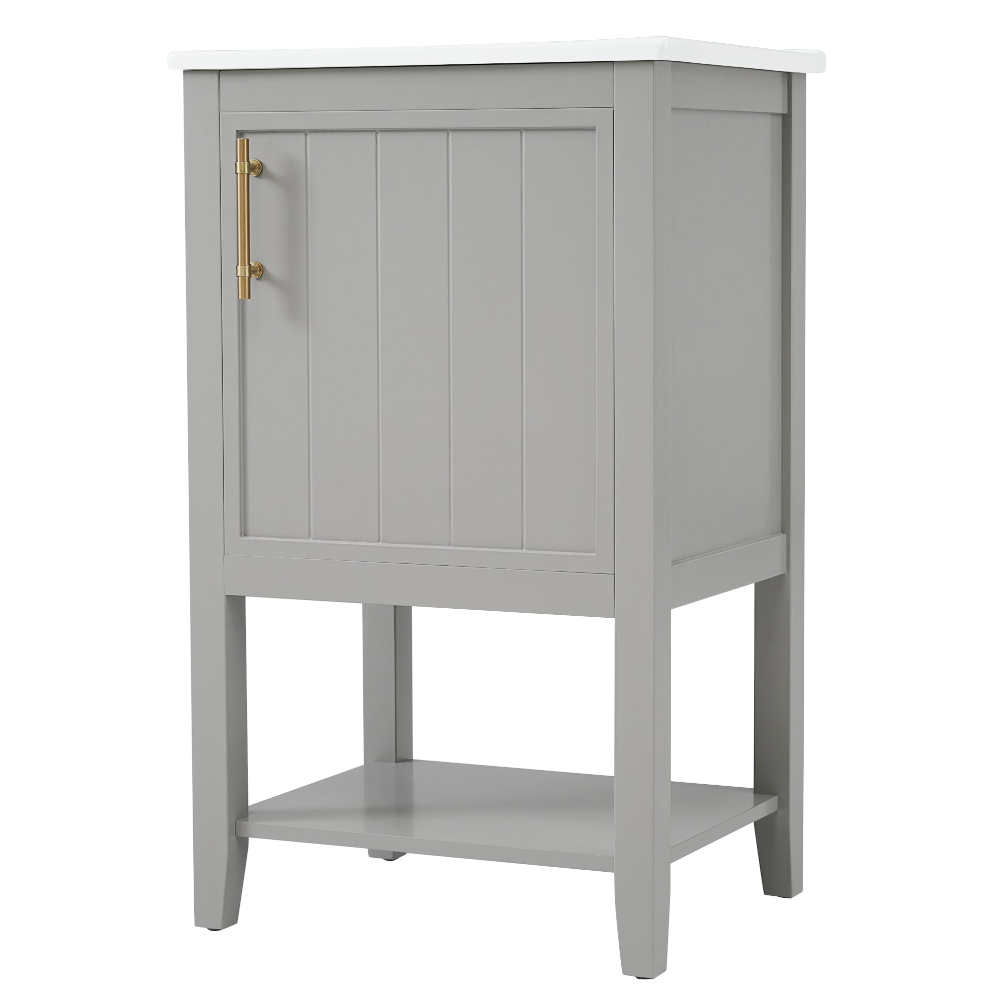 20" Bathroom Vanity with Sink, Bathroom Cabinet with Soft Closing Door, Storage Rack and Open Shelf, Grey