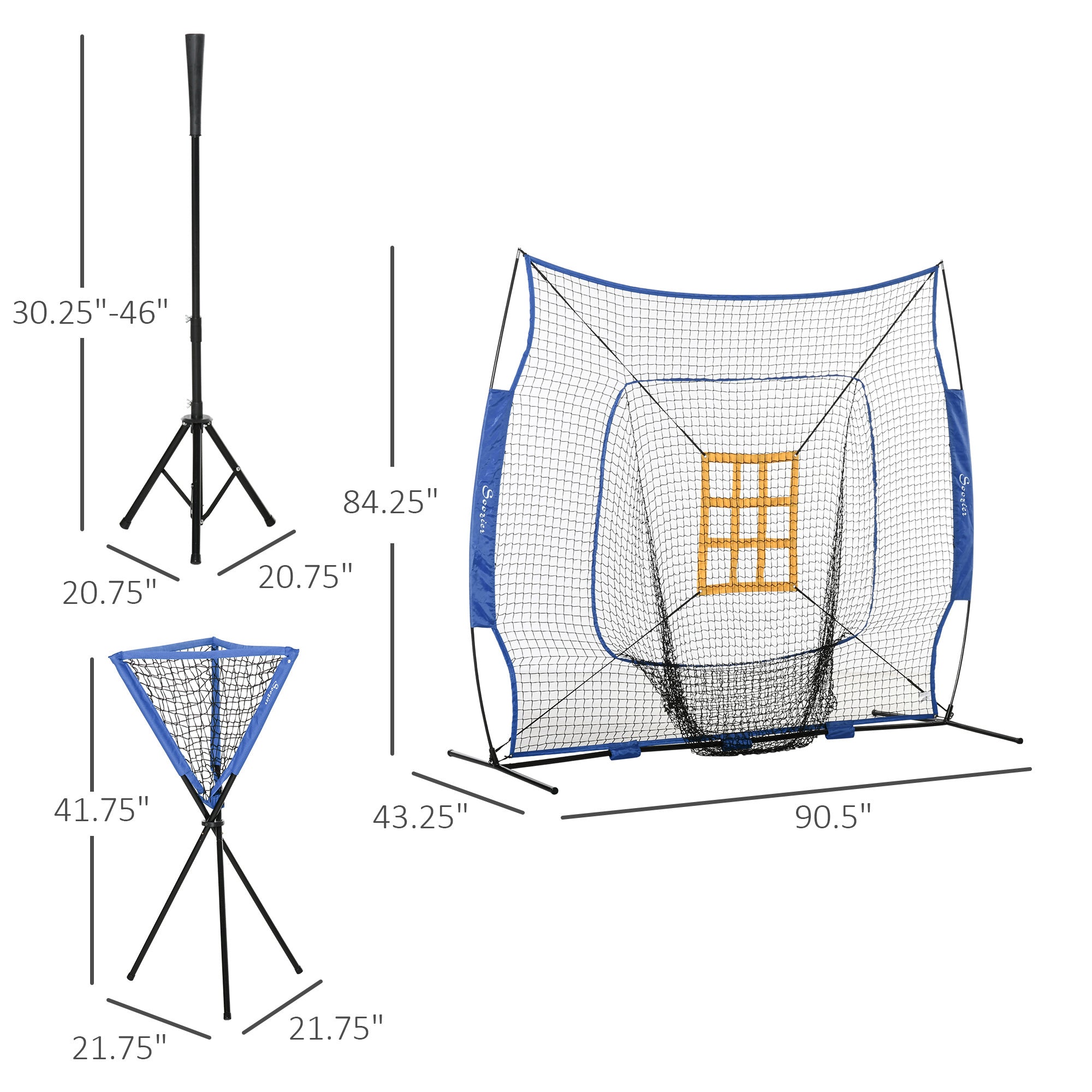 Soozier Baseball Practice Net Set with 7.5x7ft Catcher Net, Ball Caddy and Batting Tee, Portable Baseball Practice Equipment with Carry Bag for Hitting, Pitching, Batting, Catching, Blue