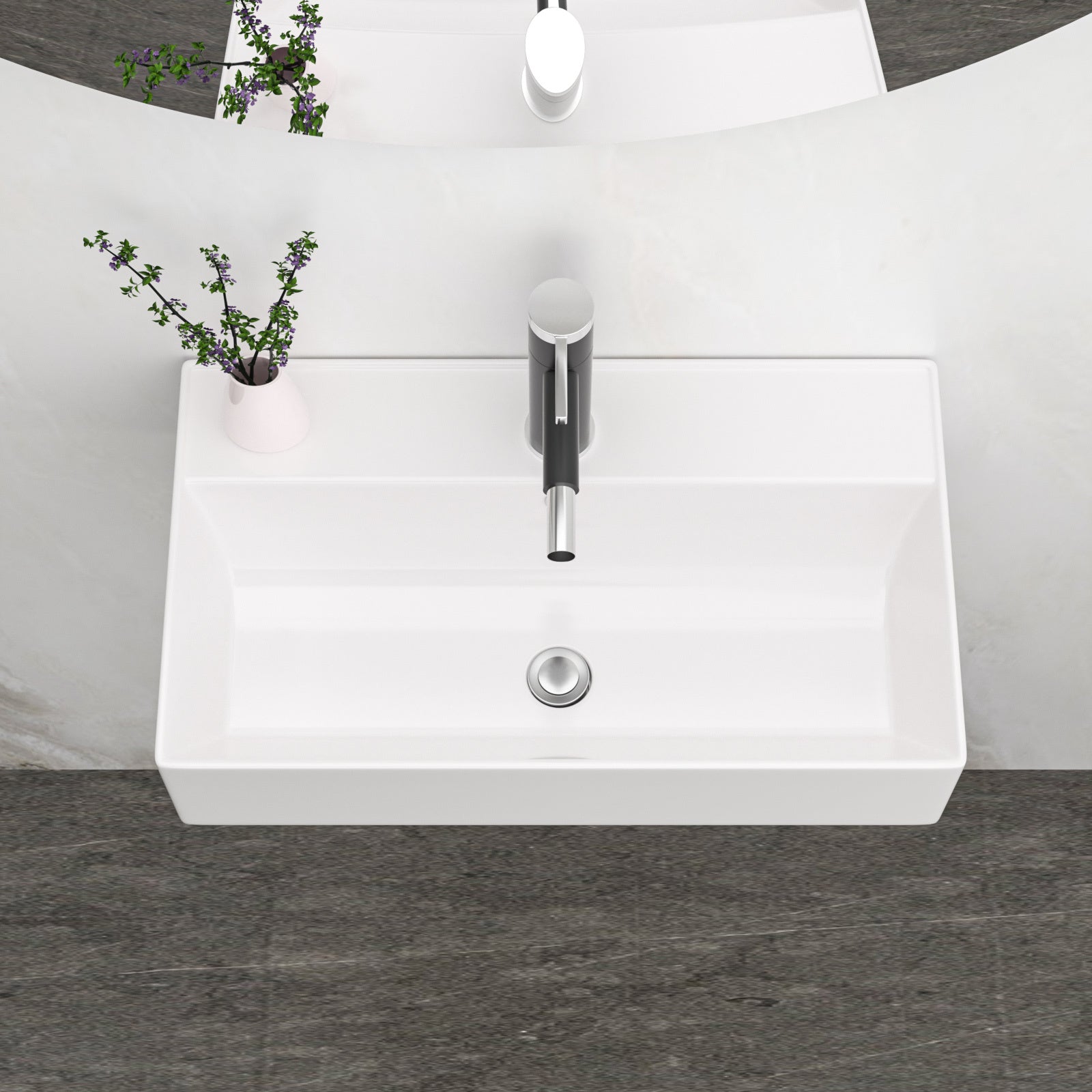 21x12 Inch White Ceramic Rectangle Wall Mount Bathroom Sink with Single Faucet Hole and Overflow