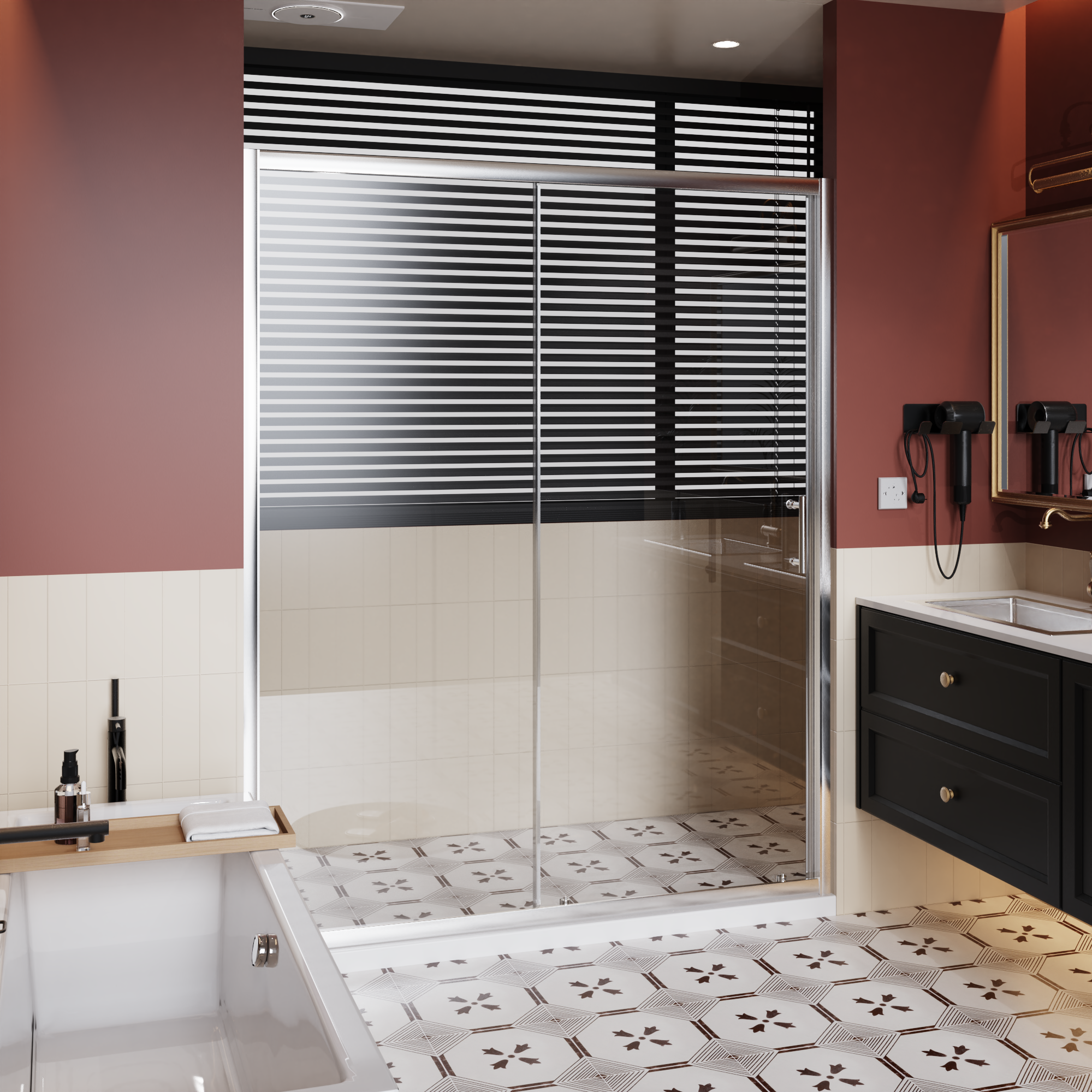 Single sliding shower door 60 x 72 in chrome stainless steel handle detail view