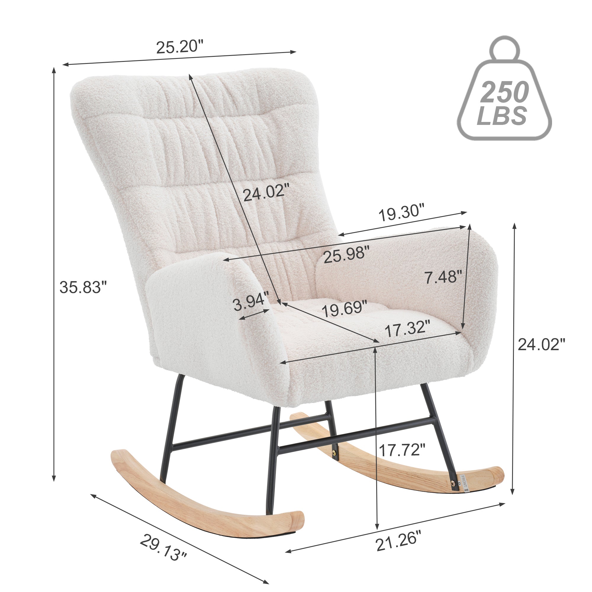 Nursery Rocking Chair, Teddy Upholstered Glider Rocker, Rocking Accent Chair with High Backrest, Comfy Rocking Accent Armchair for Living Room, Bedroom, Offices, WHITE