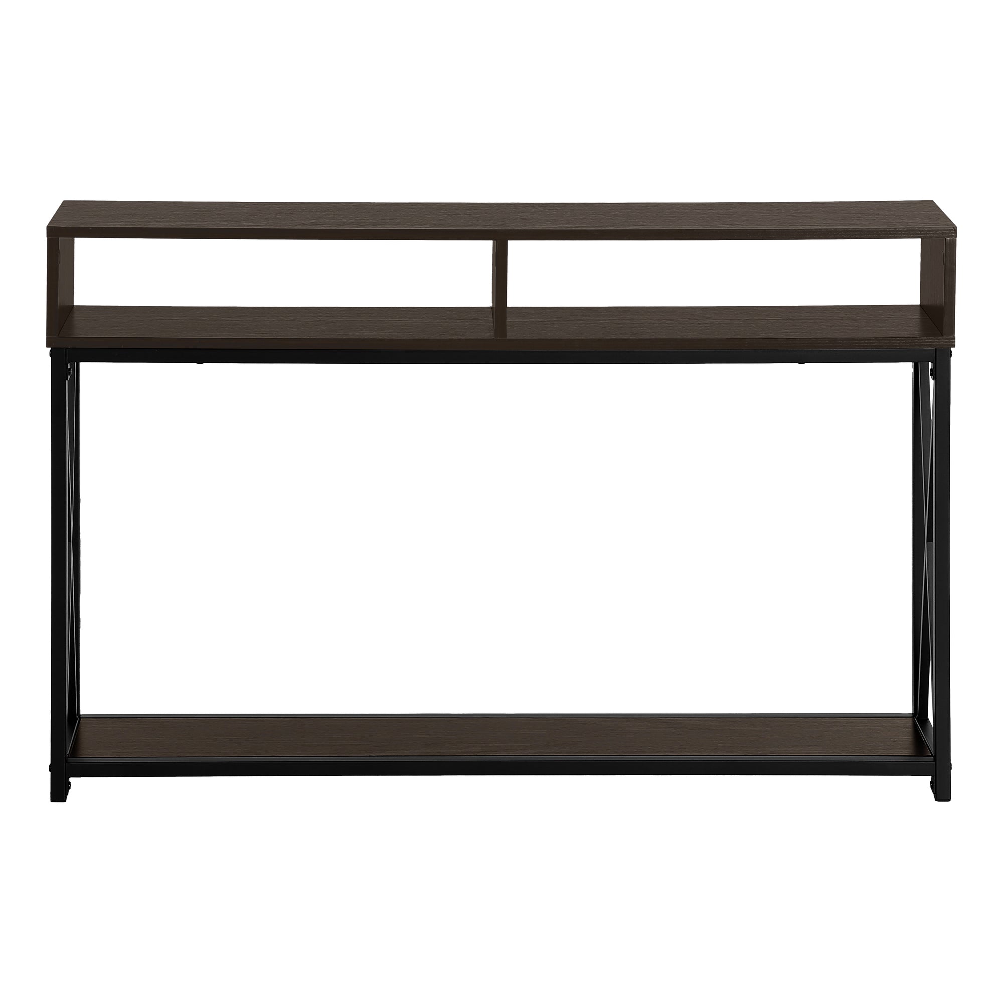 Accent Table, Console, Entryway, Narrow, Sofa, Living Room, Bedroom, Brown Laminate, Black Metal, Contemporary, Modern