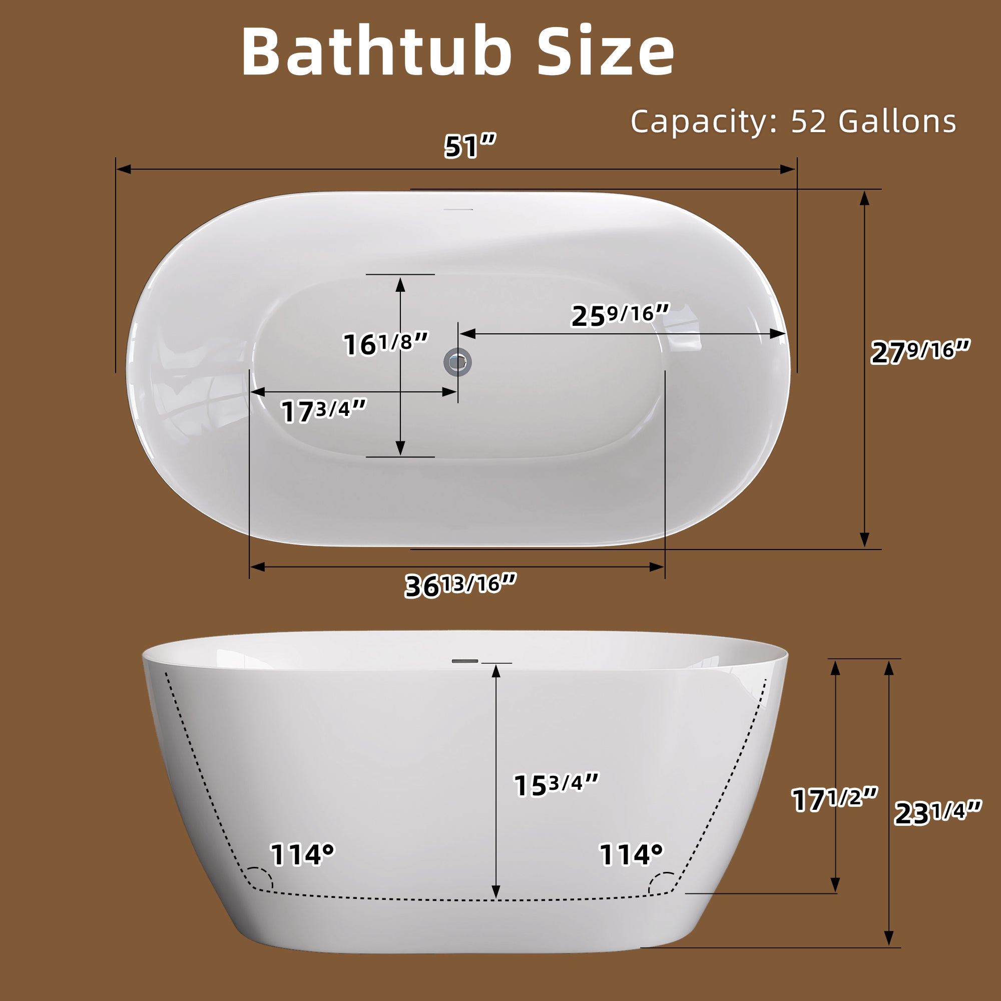 51" Acrylic Freestanding Bathtub Contemporary Soaking White Tub with Overflow and Pop-up Drain Glossy White