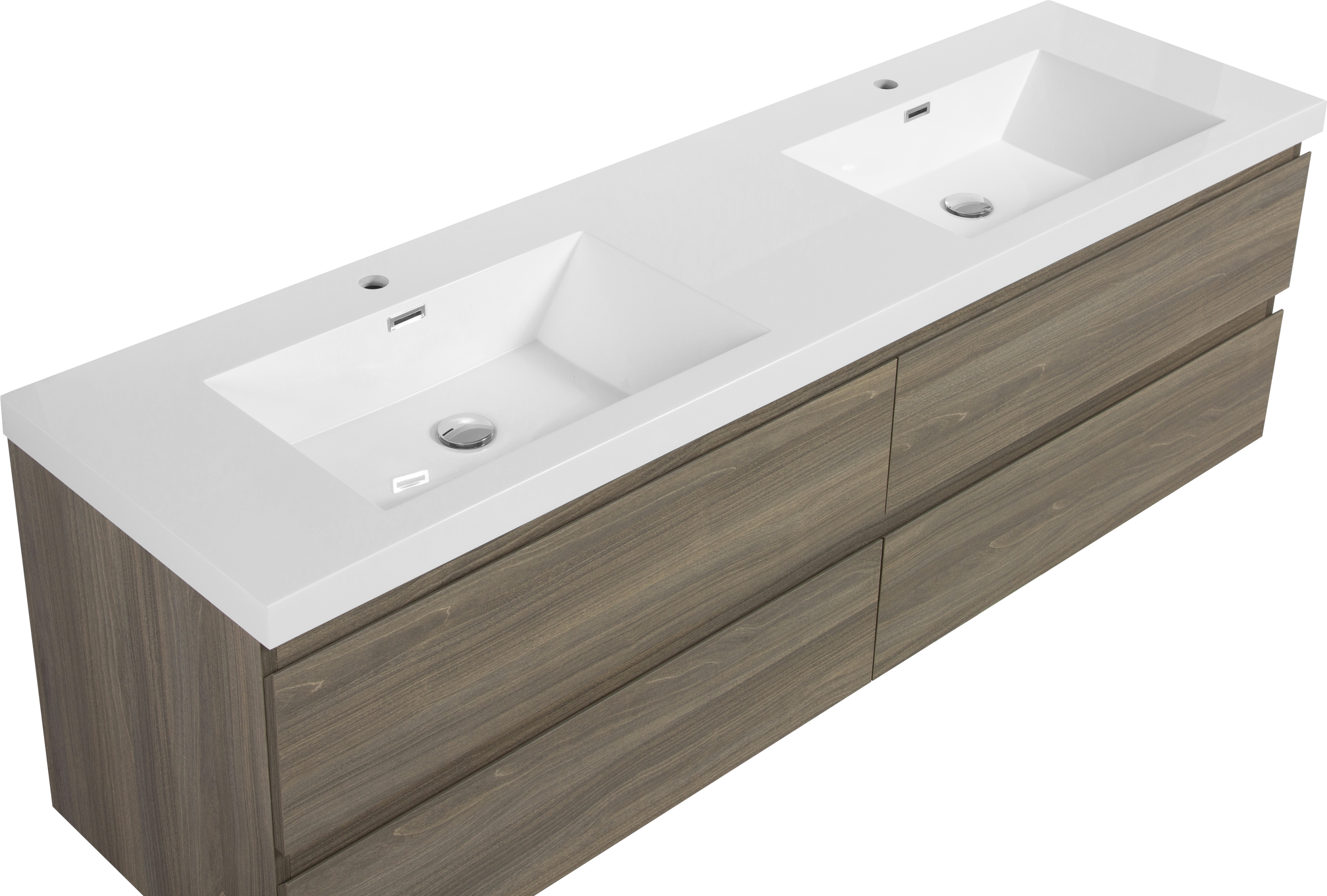 72" Floating Bathroom Vanity with Sink, Modern Wall-Mounted Bathroom Storage Vanity Cabinet with Two Resin Top Basin and Four Soft Close Drawers, Ash Grey 24V11-72AG