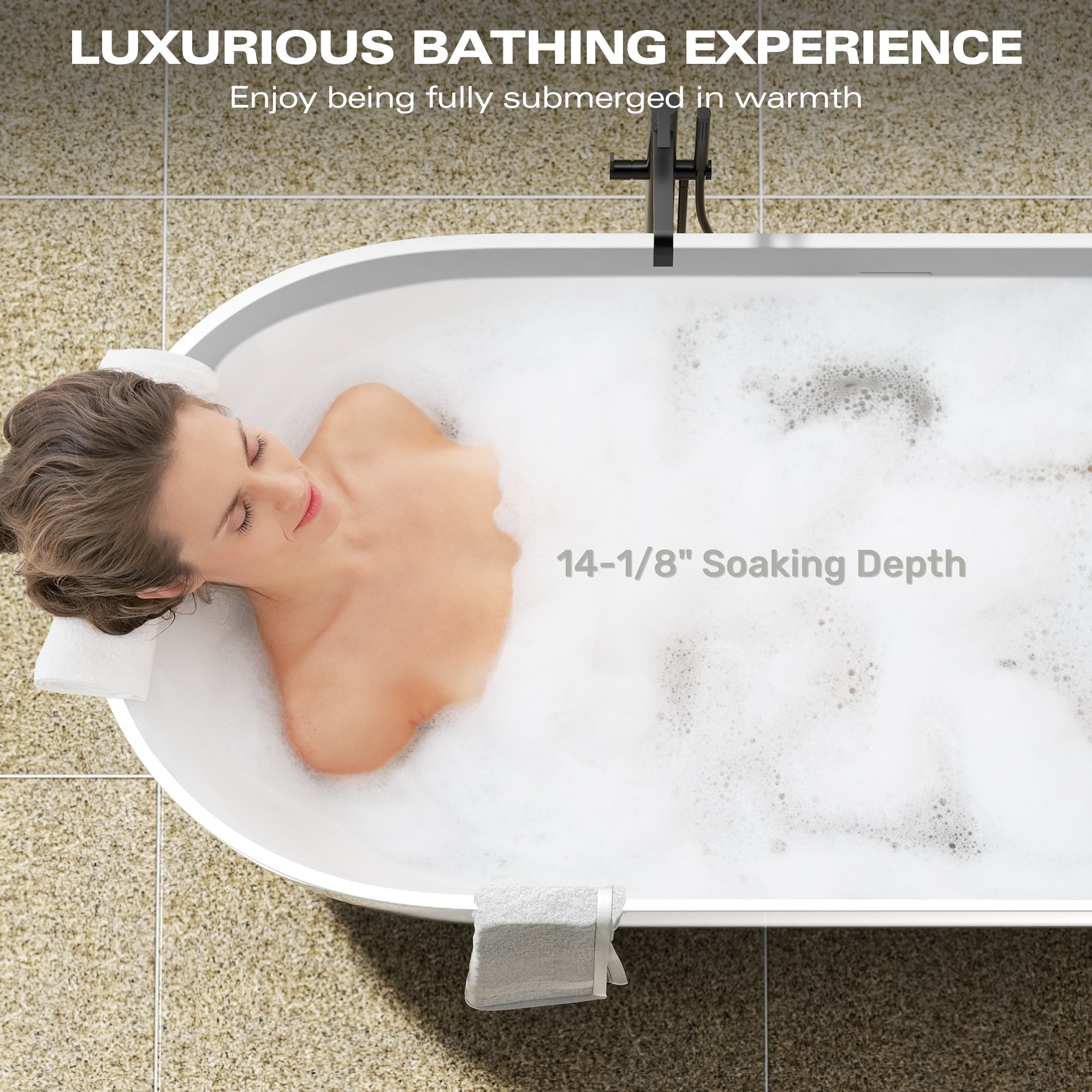 59" Luxury Handcrafted Stone Resin Freestanding Soaking Bathtub with Overflow in Matte White, cUPC Certified - 24S03-59MW