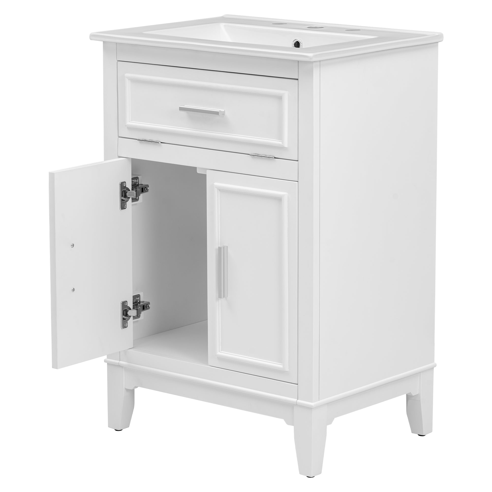 24" Bathroom Vanity with Sink, Bathroom Vanity Cabinet with One Flip Drawer and Doors, Solid Wood and MDF, White