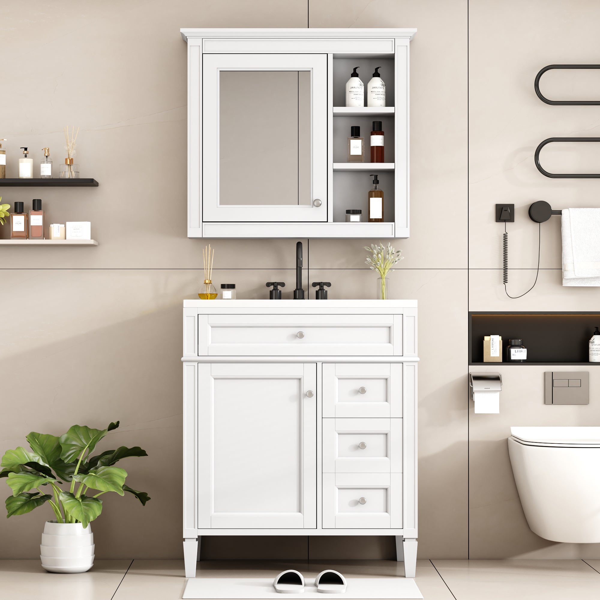 Freestanding vanity set mirror cabinet, storage view