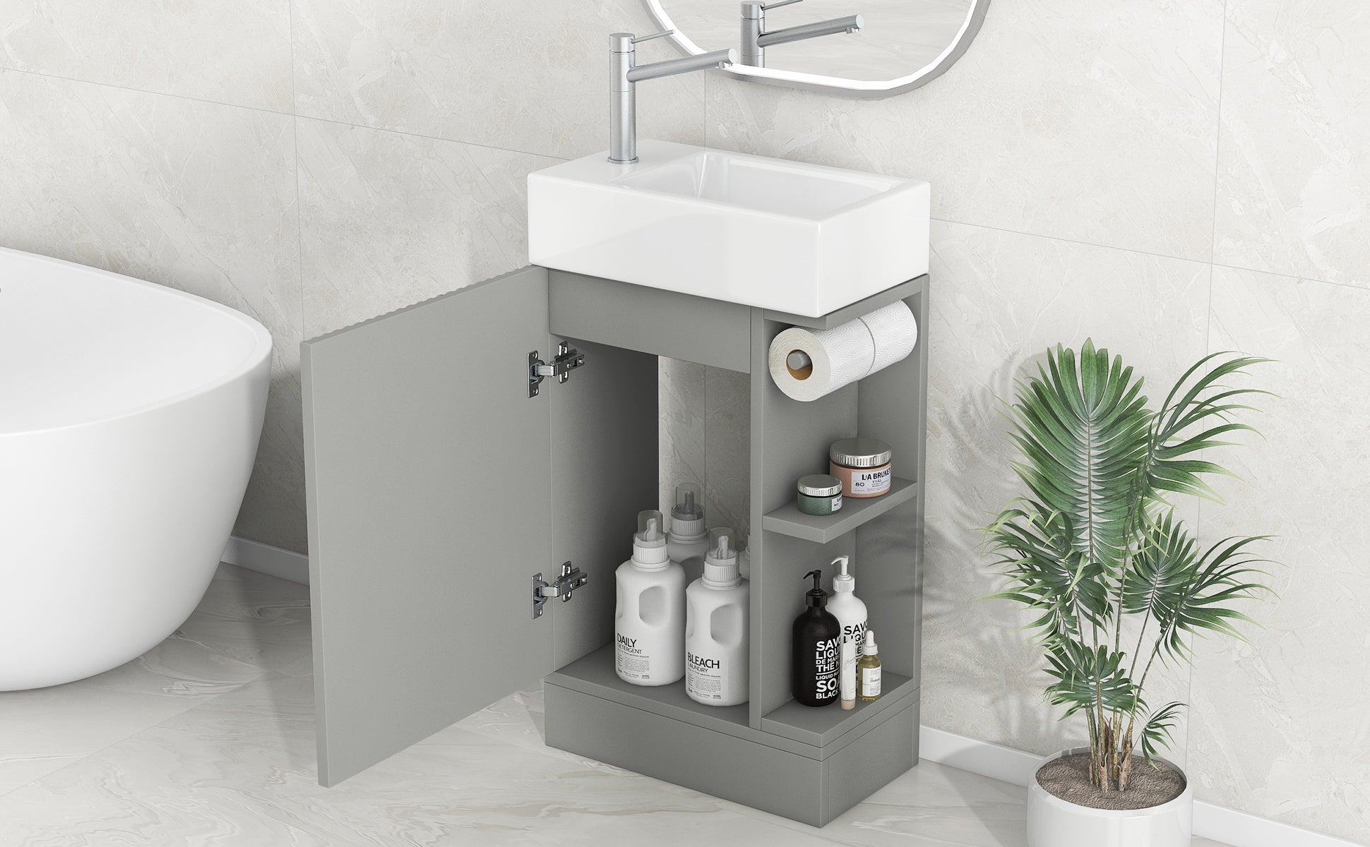 18.6" Bathroom Vanity with Sink, Bathroom Vanity Cabinet with Two-tier Shelf, Left or Right Orientation, Grey