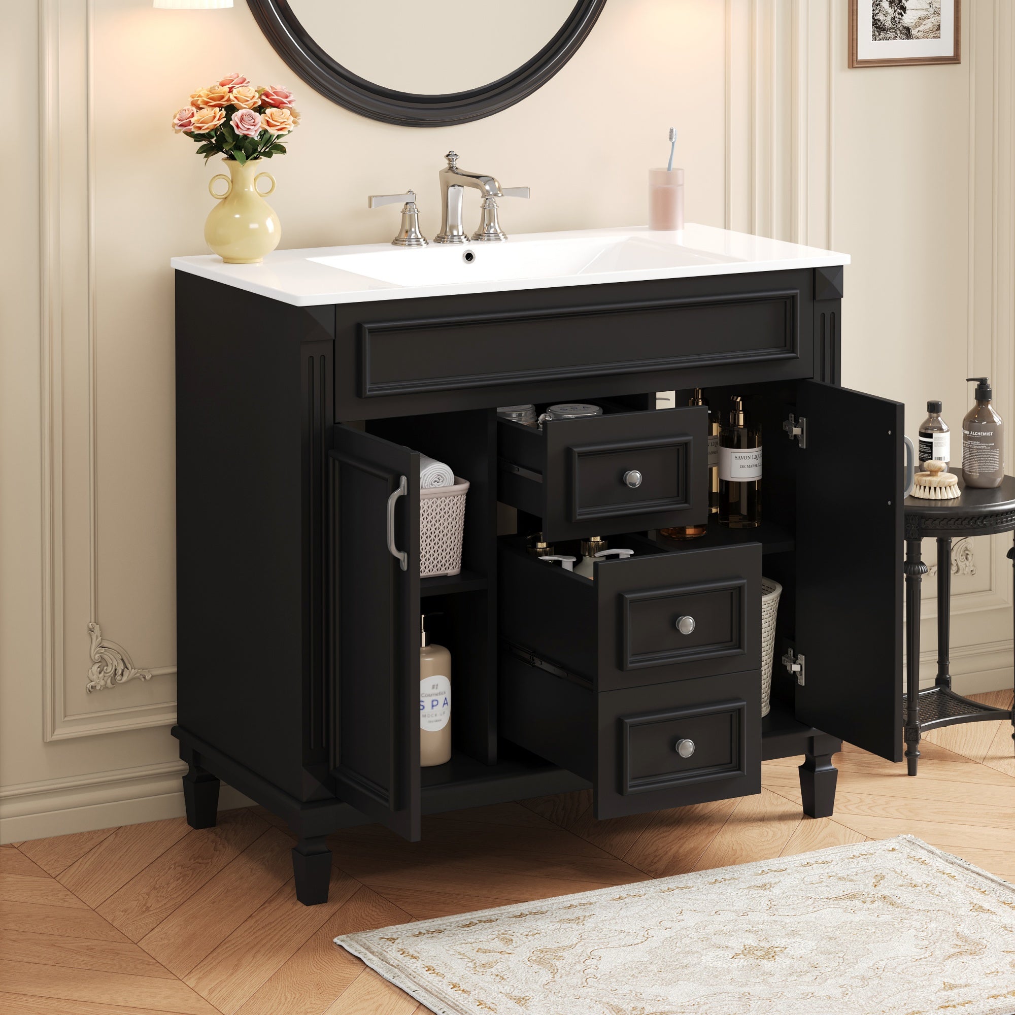 36 in. modern single-sink bathroom vanity, angled view