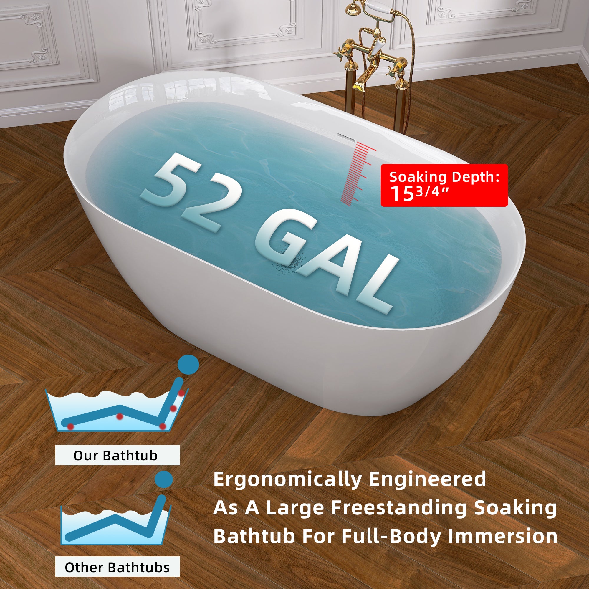 51" Acrylic Freestanding Bathtub Contemporary Soaking White Tub with Overflow and Pop-up Drain Glossy White