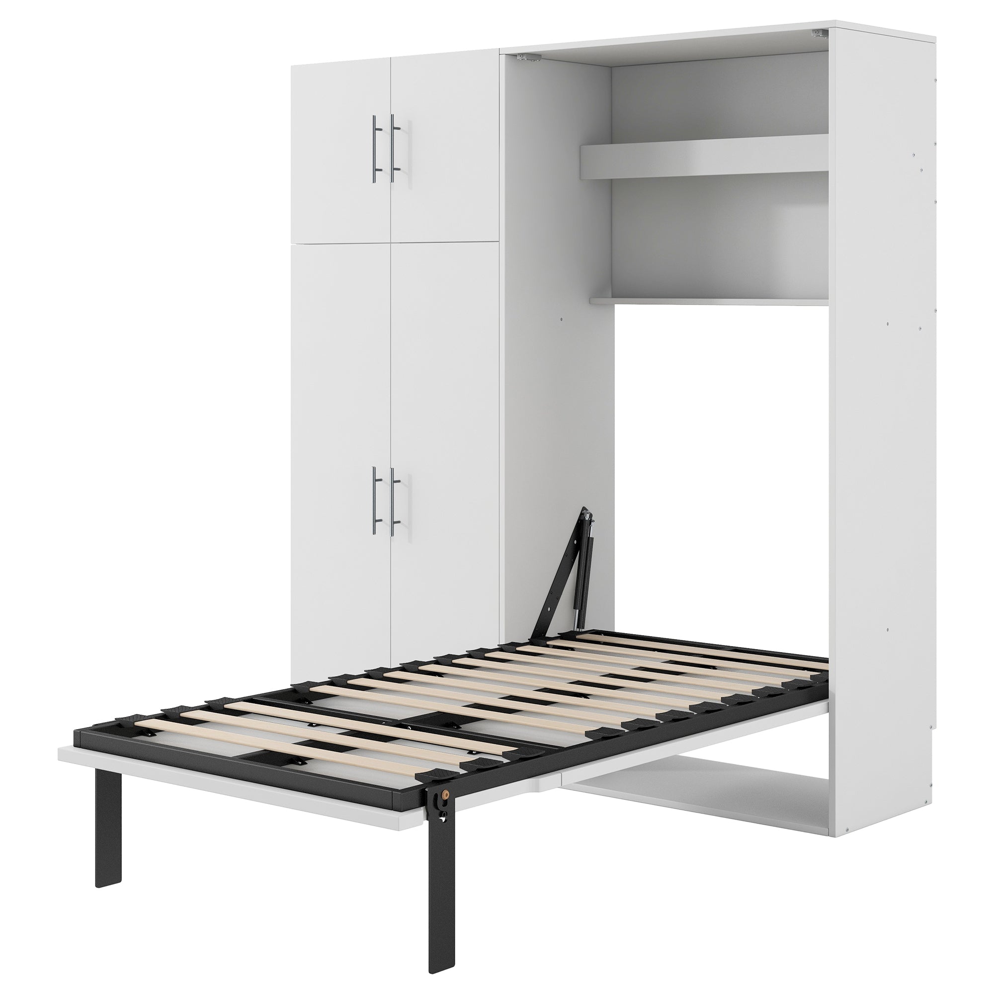 Twin Size Murphy Bed with Lockers and Wardrobes, White