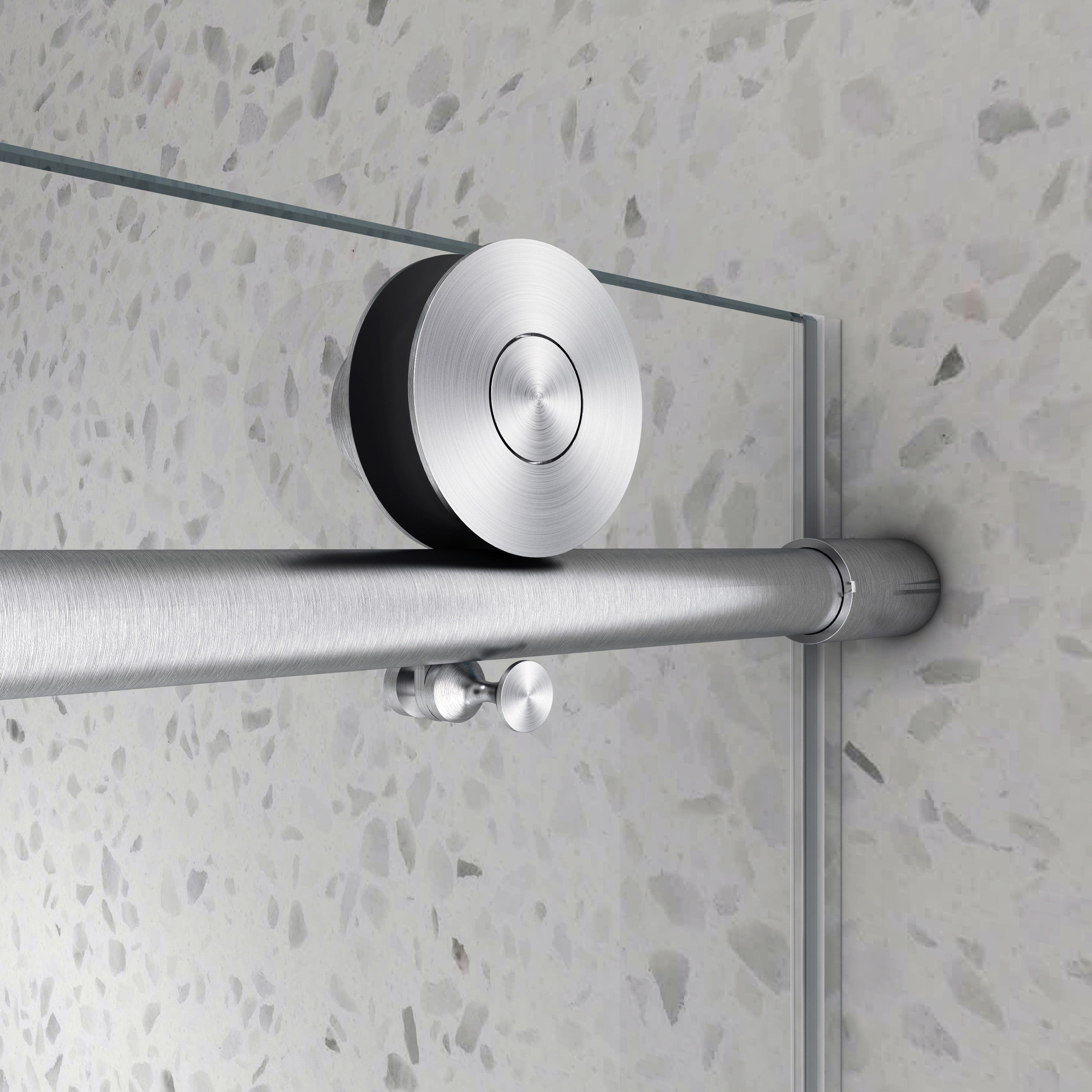 Soft-close bypass shower door detail view 1