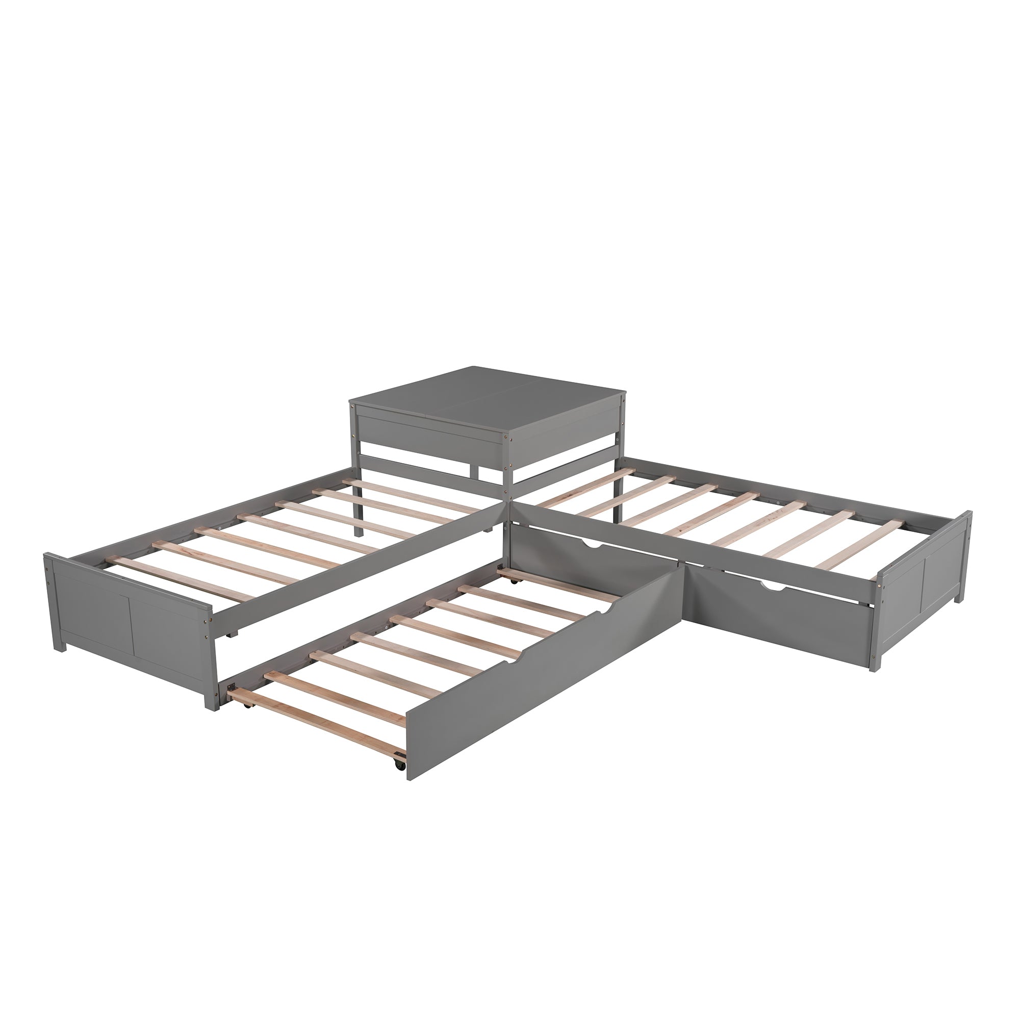 L-shaped Platform Bed with Trundle and Drawers Linked with built-in Desk,Twin,Gray(Old SKU:SM000916AAE-1)