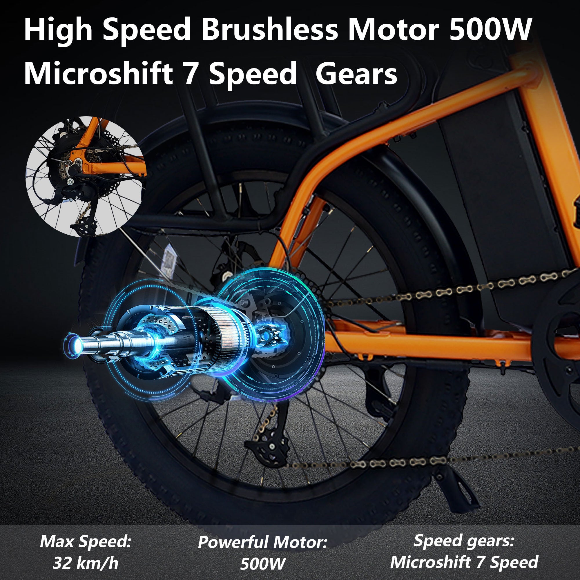 Electric Bike for Adults, 500W Motor 25MPH Max Speed, 48V 10AH Removable Battery, 20" Fat Tire Foldable Electric Bike  and 7-Speed Electric Bicycles