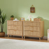 Fluted 3-drawer tall dresser set of 2 in oak finish, front view