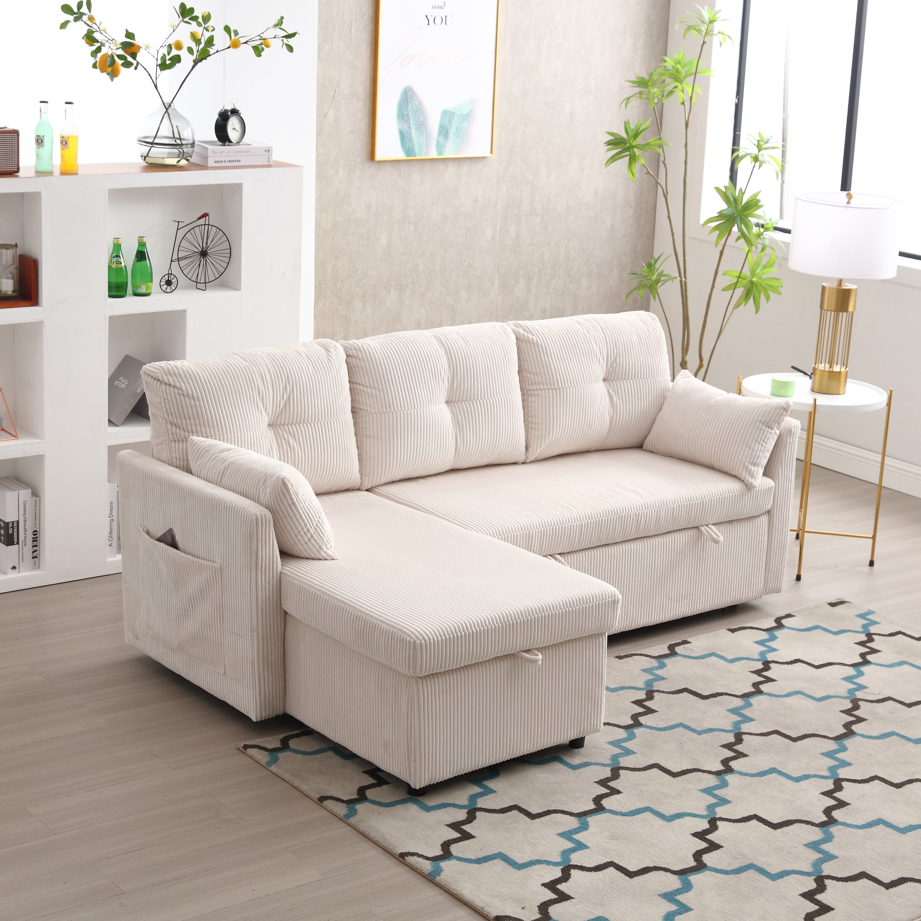 UNITED WE WIN-Furniture, modular L-shaped sofa, modular long sofa with reversible chaise lounge, Sofa bed, Sleeper sofa, modular sofa combination with storage seats.