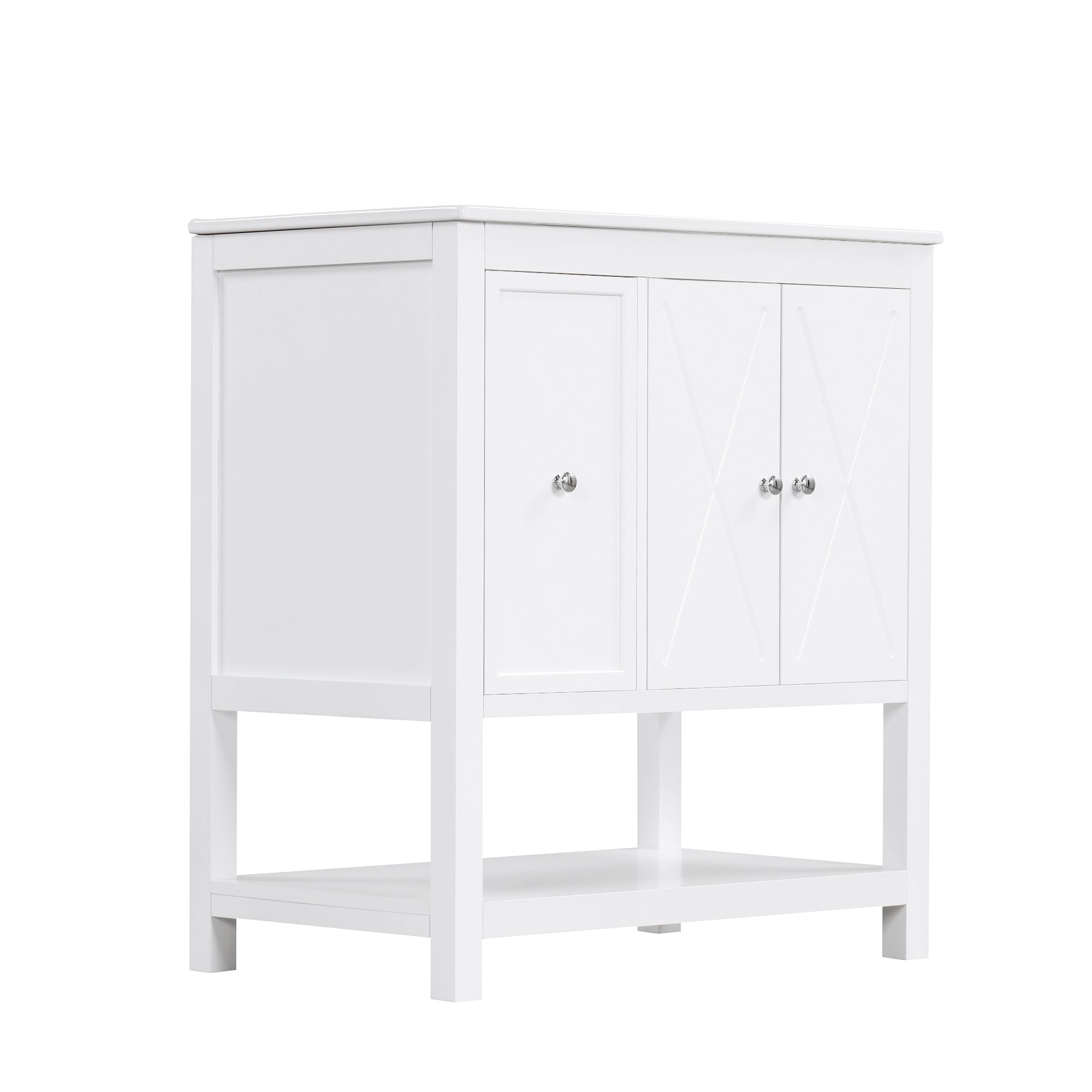 30" Bathroom Vanity with Sink Top, Bathroom Vanity Cabinet with Two Doors and One Drawer, MDF Boards, Solid Wood, One Package, White