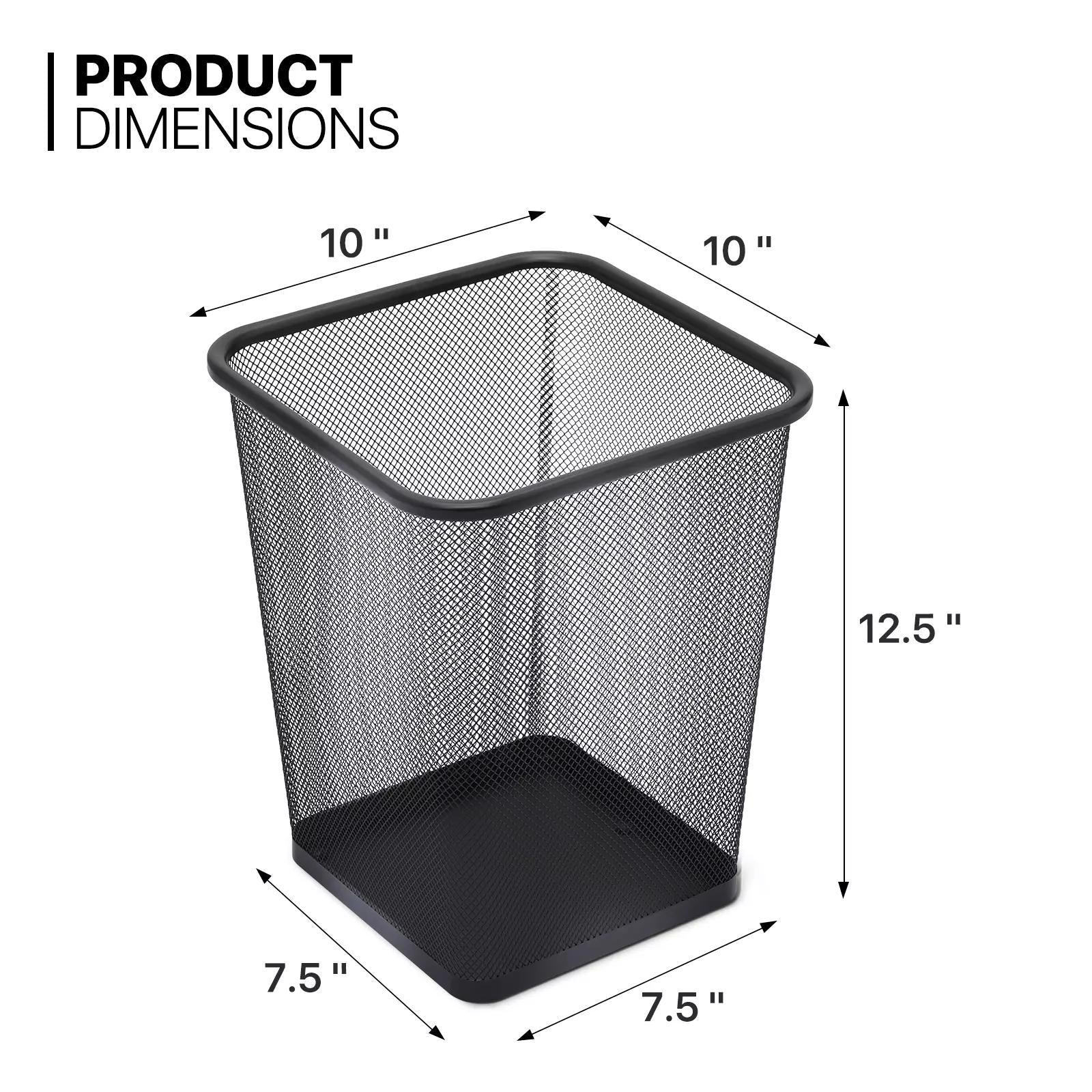 2 Pcs 5-Gallon Trash Can – Rectangle Mesh Metal, Open Top Black Garbage Bin for Kitchen