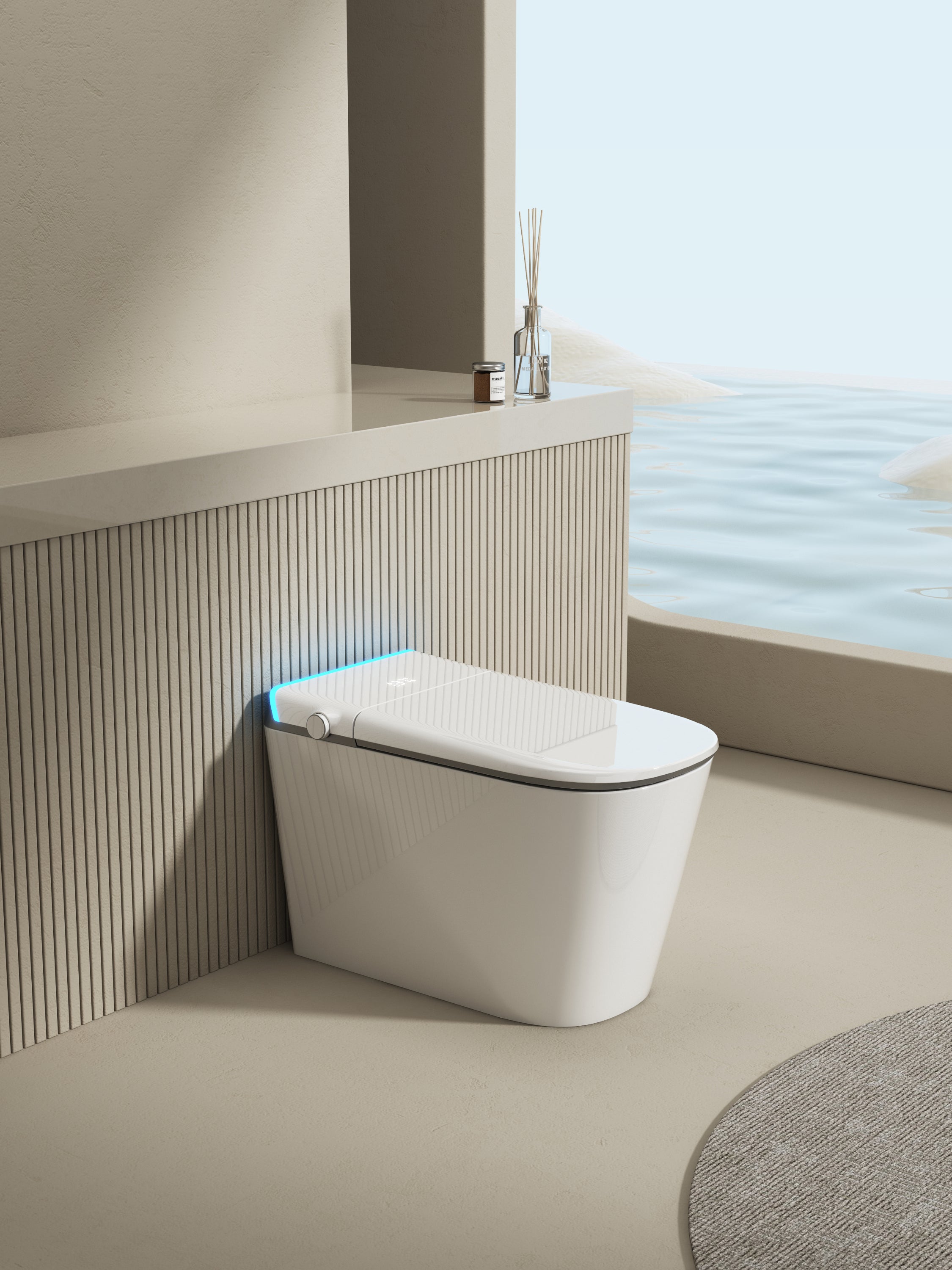 Multifunctional flat square smart toilet with automatic flush with remote control/foot sensor/night light