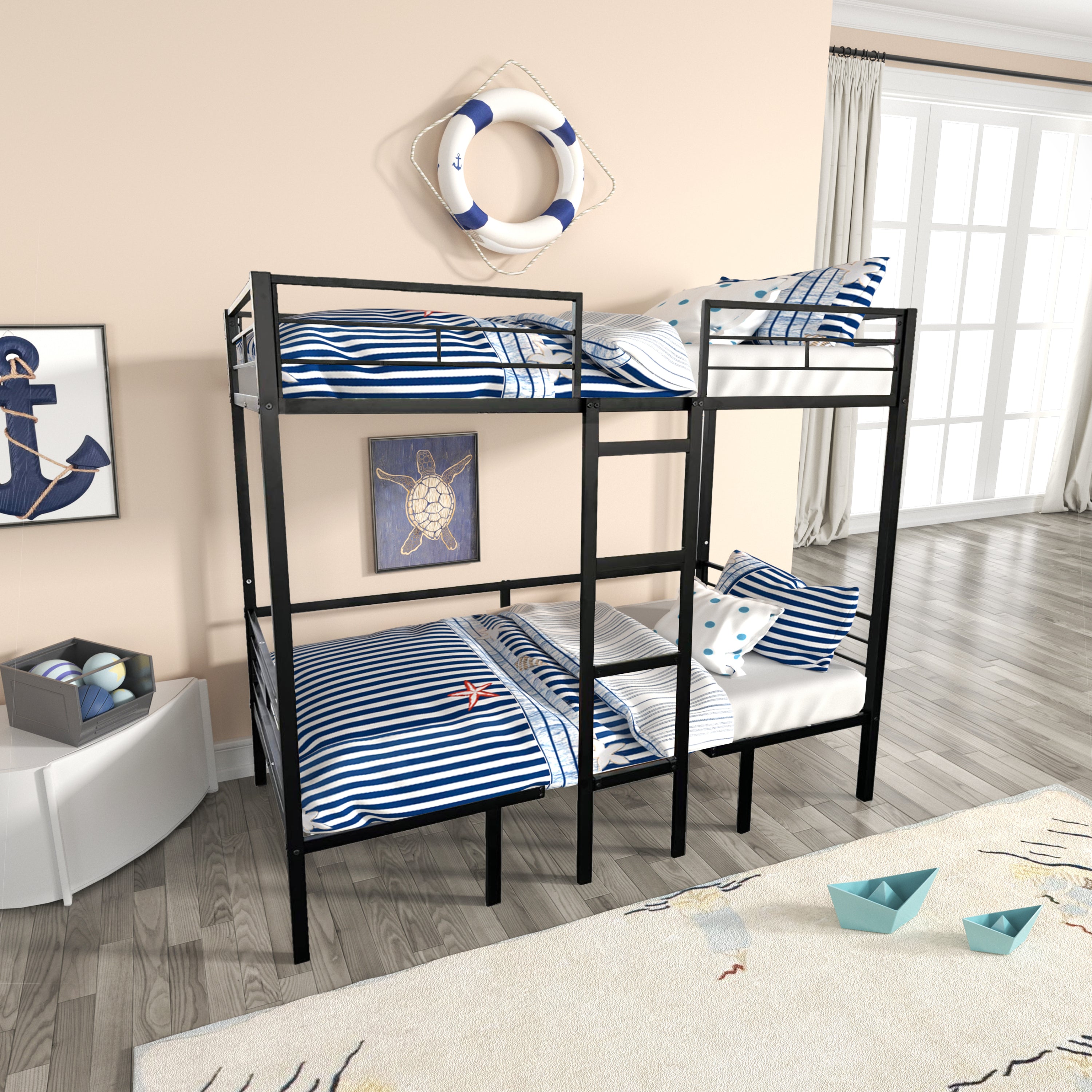 Twin Size Loft Bed with Table Sets Transformable to Twin over Twin Bunk