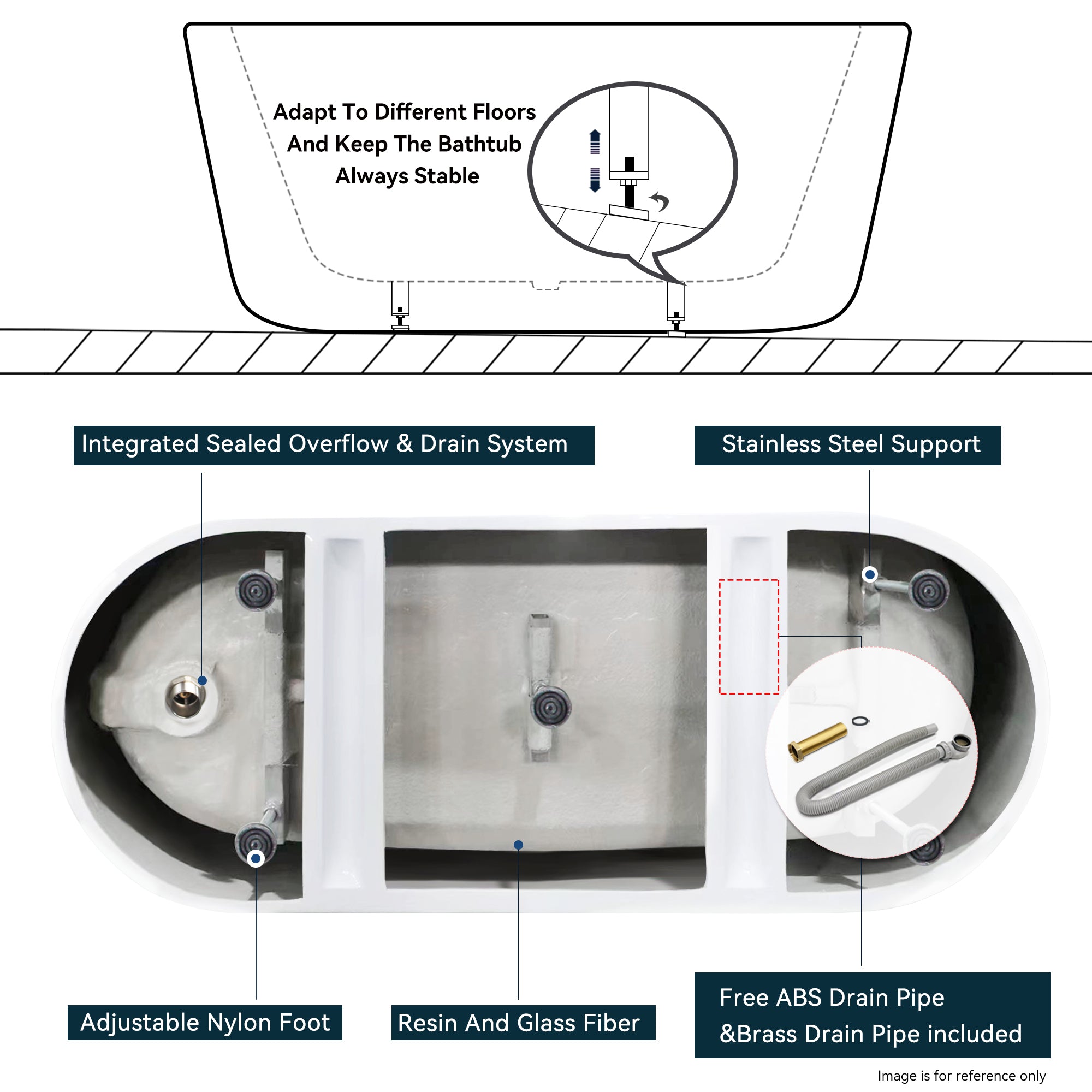 67'' Acrylic Freestanding Soaking Bathtub with Classic Slotted Overflow and Toe-tap Drain in Chrome, cUPC Certified.Easy to Install, 02141