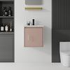 20 inch pink floating bathroom vanity with ceramic sink, front view
