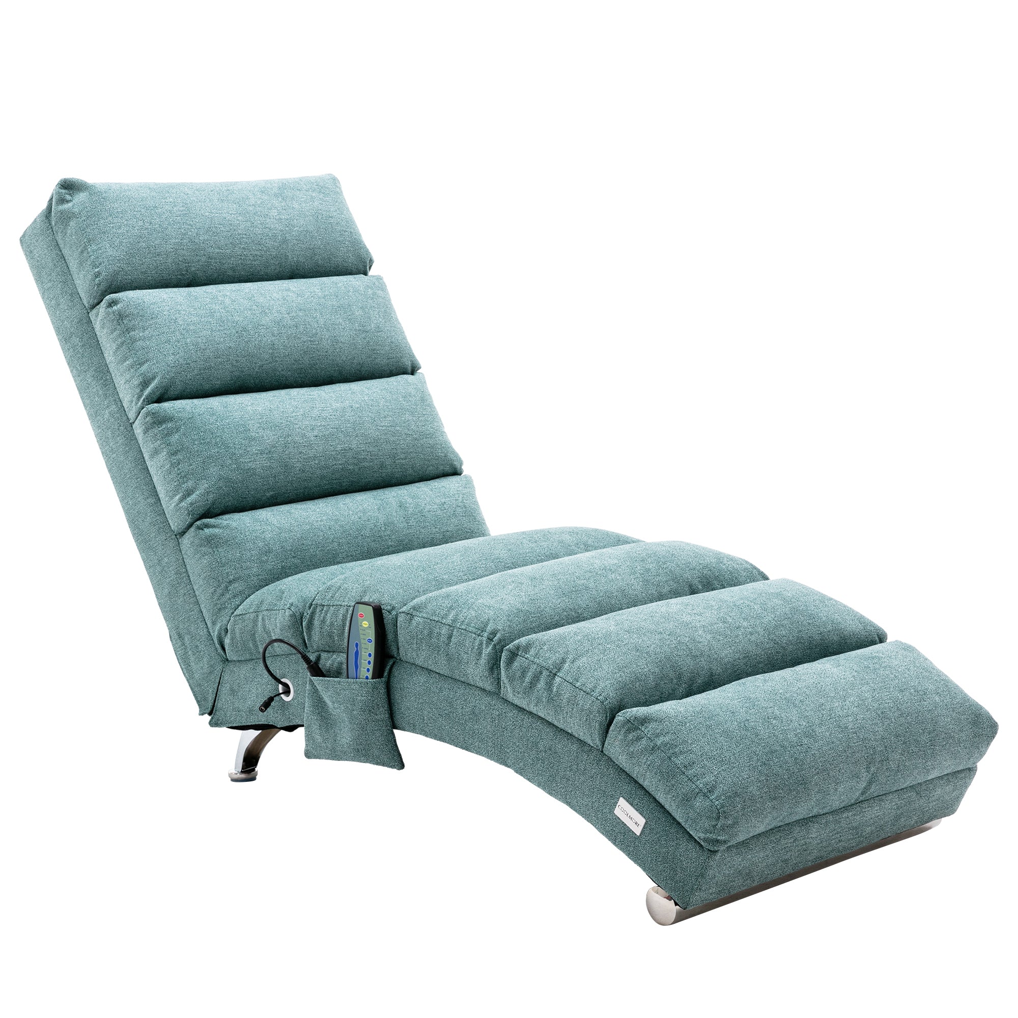 COOLMORE Linen Massage Chaise Lounge Indoor with Remote Control,Ergonomic Electric Massage Long Lounger with 5 Modes for Office, Living Room,Bedroom (Teal)