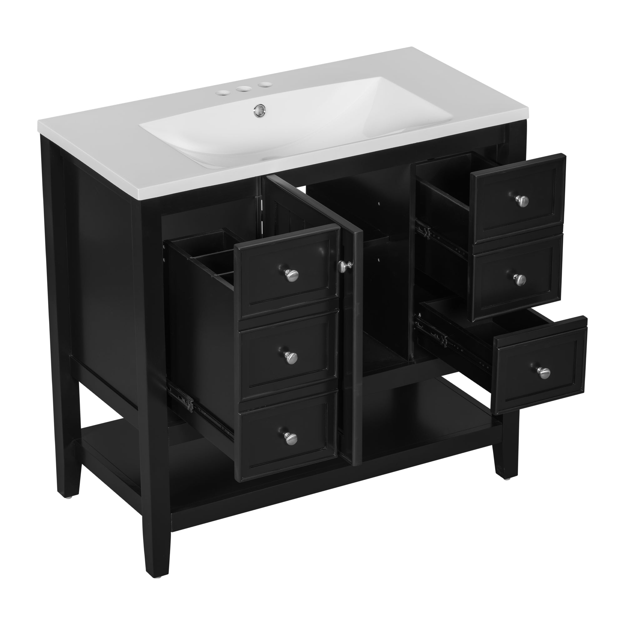 36" Bathroom Vanity with Sink Combo, One Cabinet and Three Drawers, Solid Wood and MDF Board, Black (Old Sku:SY999505AAB)