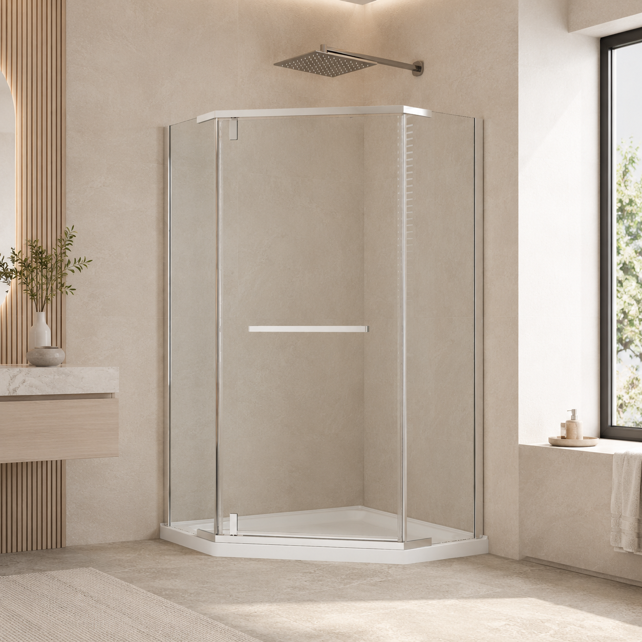 36 x 72 in Neo-Angle Corner Shower Door showing glass door detail