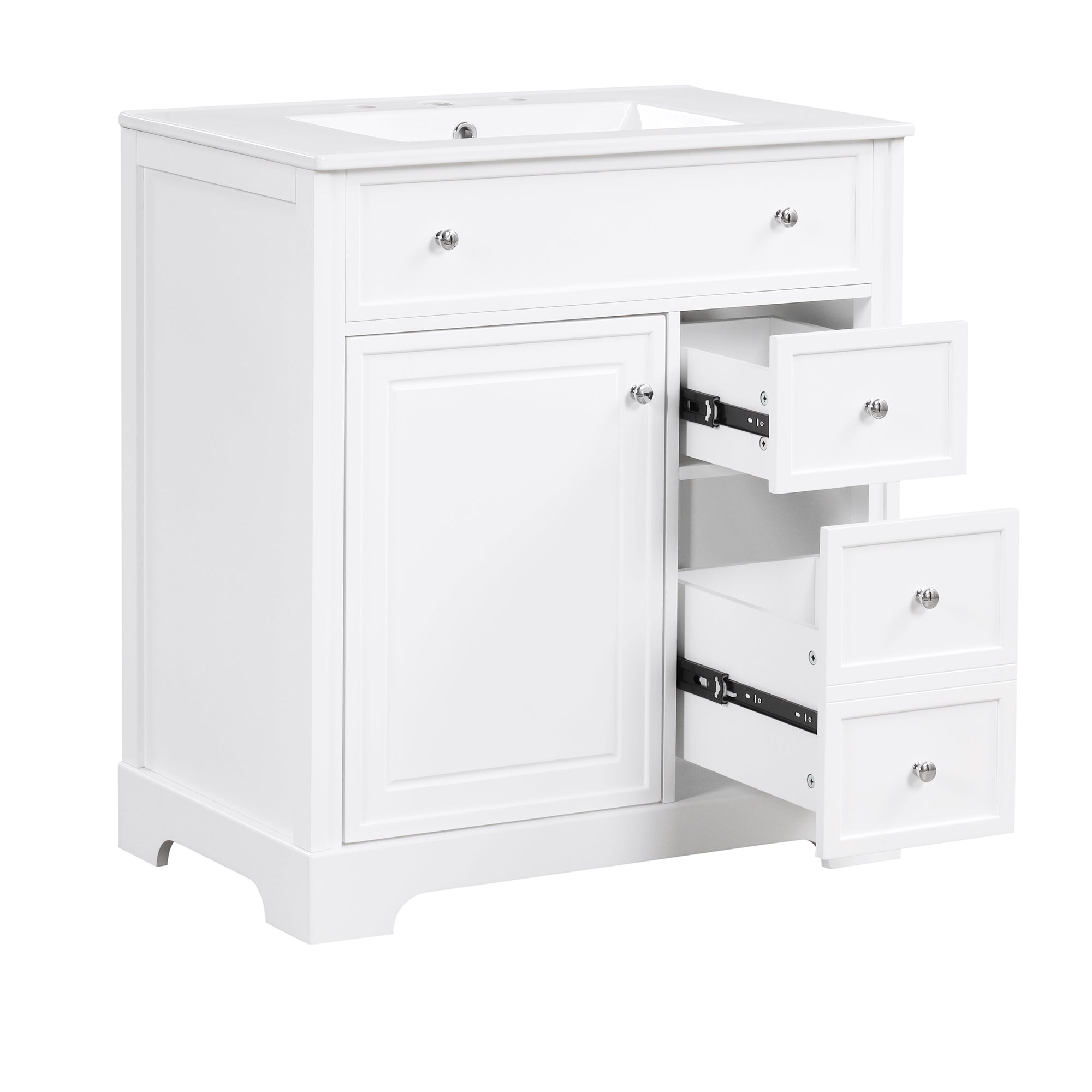 30" Bathroom Vanity with Sink Top, Bathroom Vanity Cabinet with Door and Two Drawers, MDF Boards, Solid Wood, One Package, White