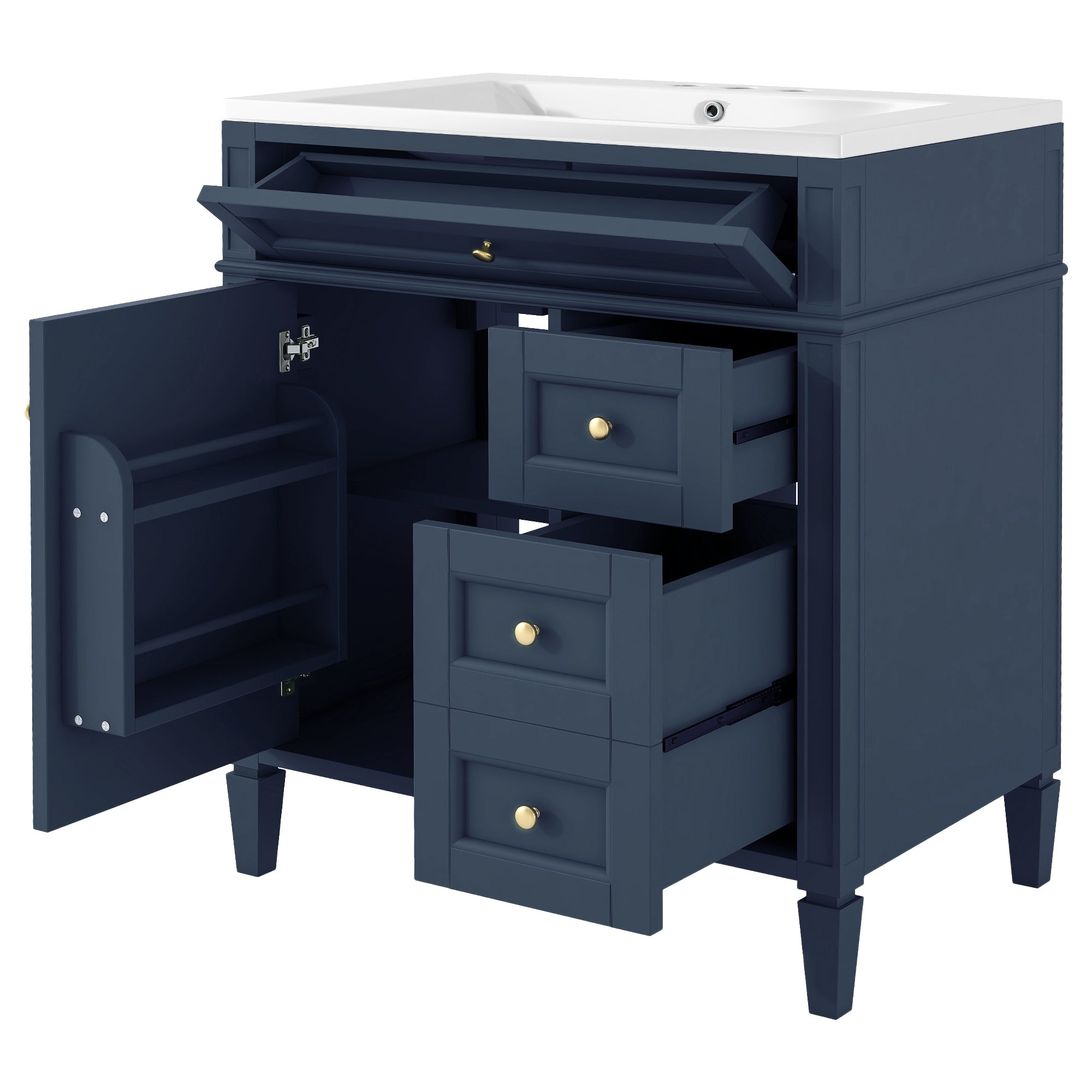 30'' Bathroom Vanity with Top Sink, Modern Bathroom Storage Cabinet with 2 Drawers and a Tip-out Drawer, Single Sink Bathroom Vanity