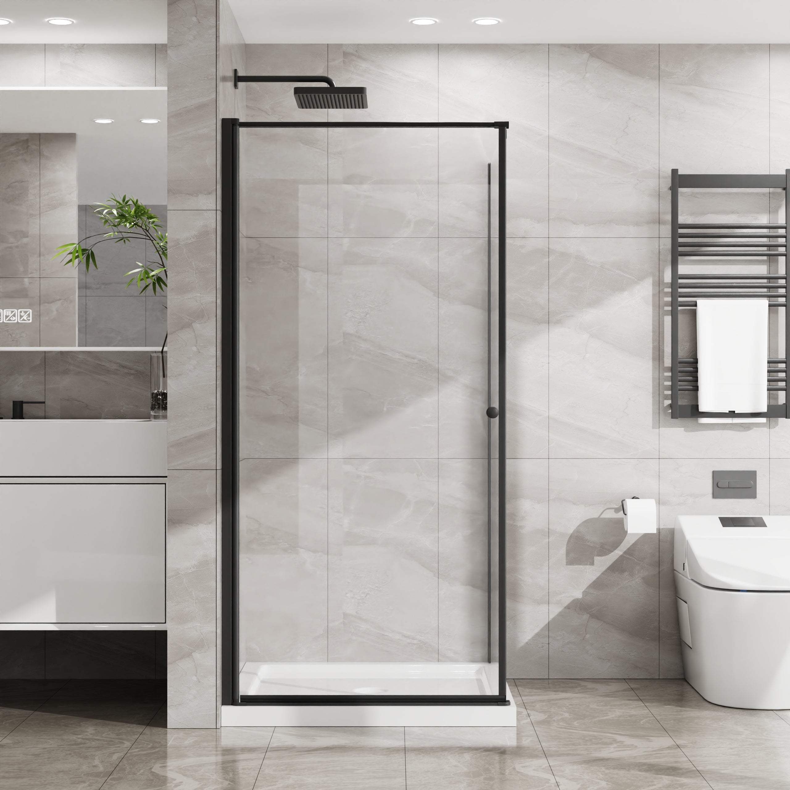 36 in. pivot shower door clear glass detail view