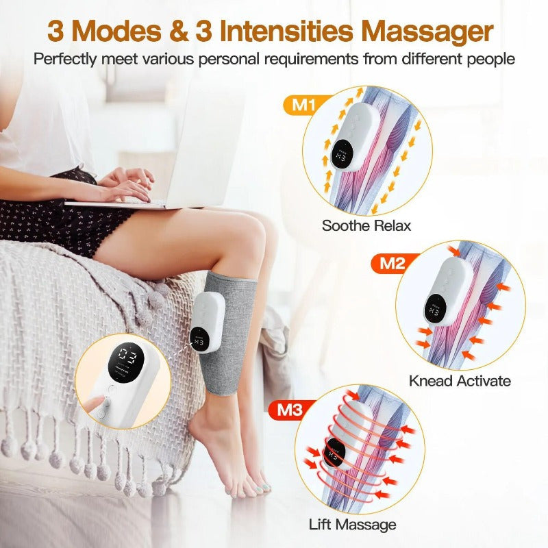 3 Modes Leg Massager Cordless Calf Air Compression Massager W/ Heat Pain Relief