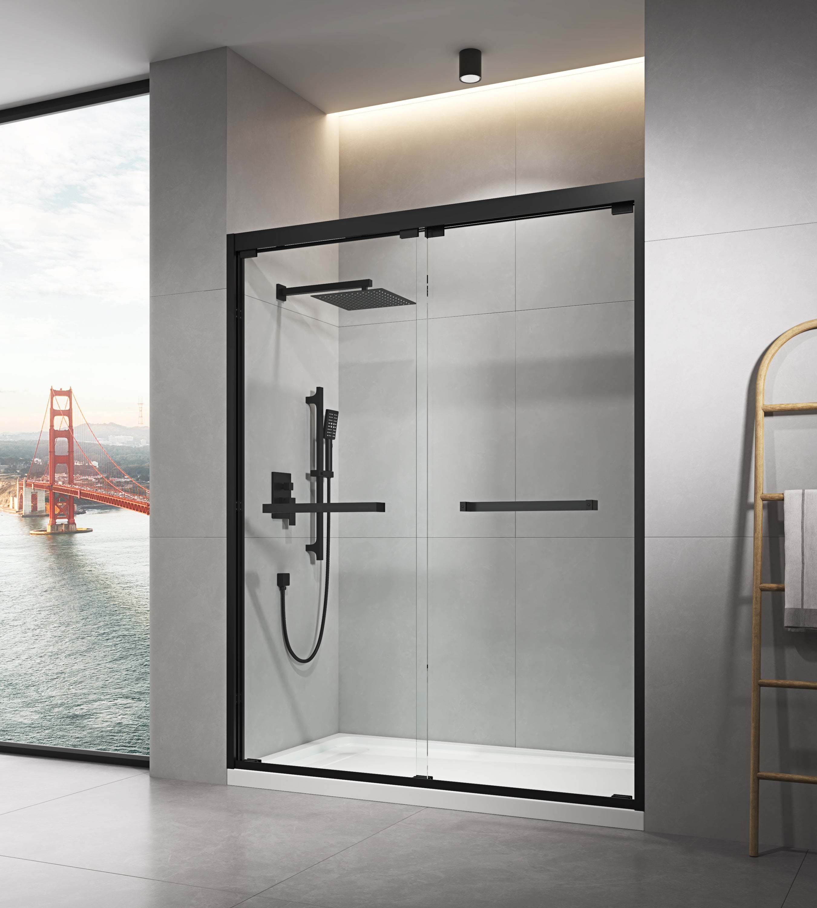 60"W x 76"H Sliding Framed Shower Door in Black Finish with Clear Glass