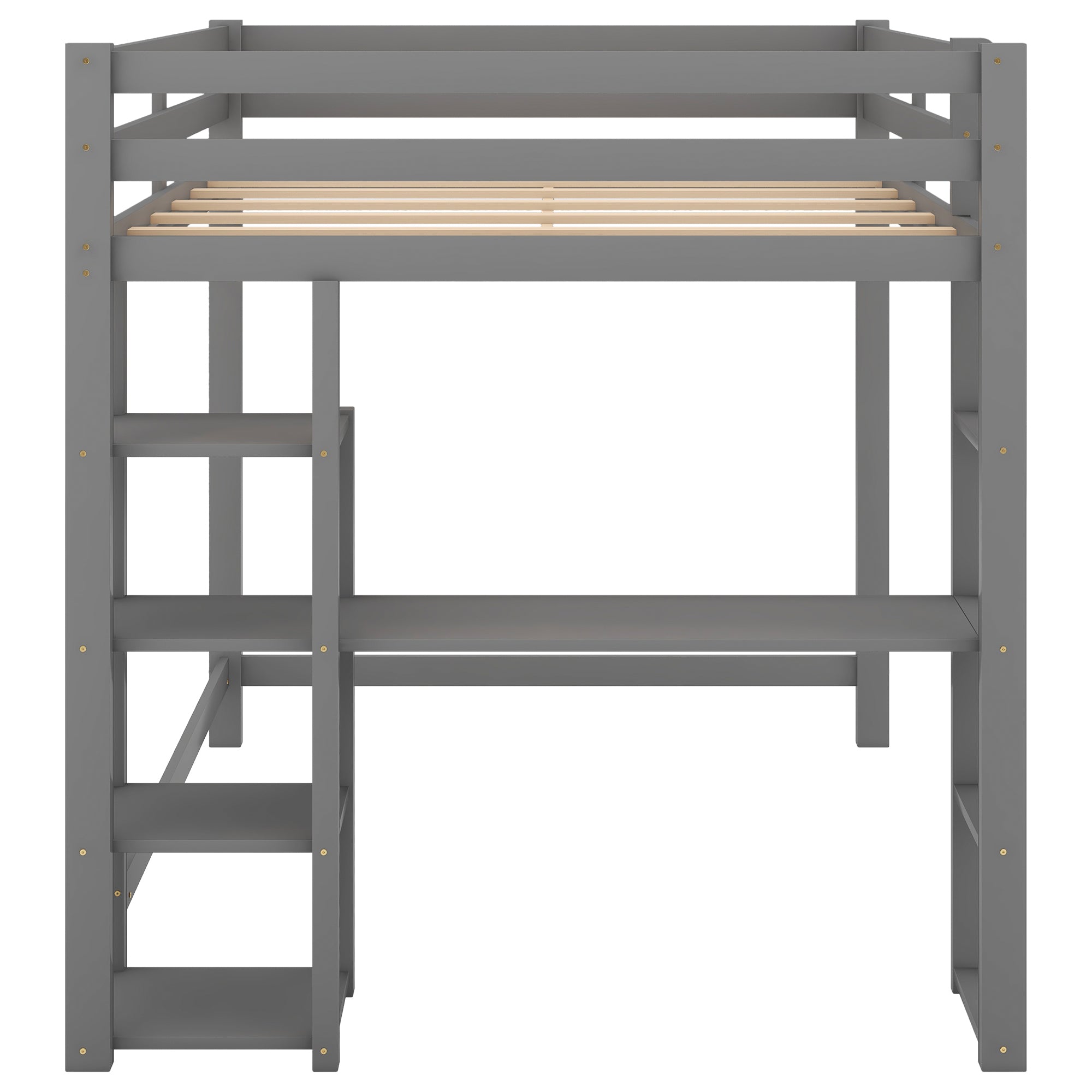 Full Size Loft Bed with Built-in Desk and Shelves,Gray