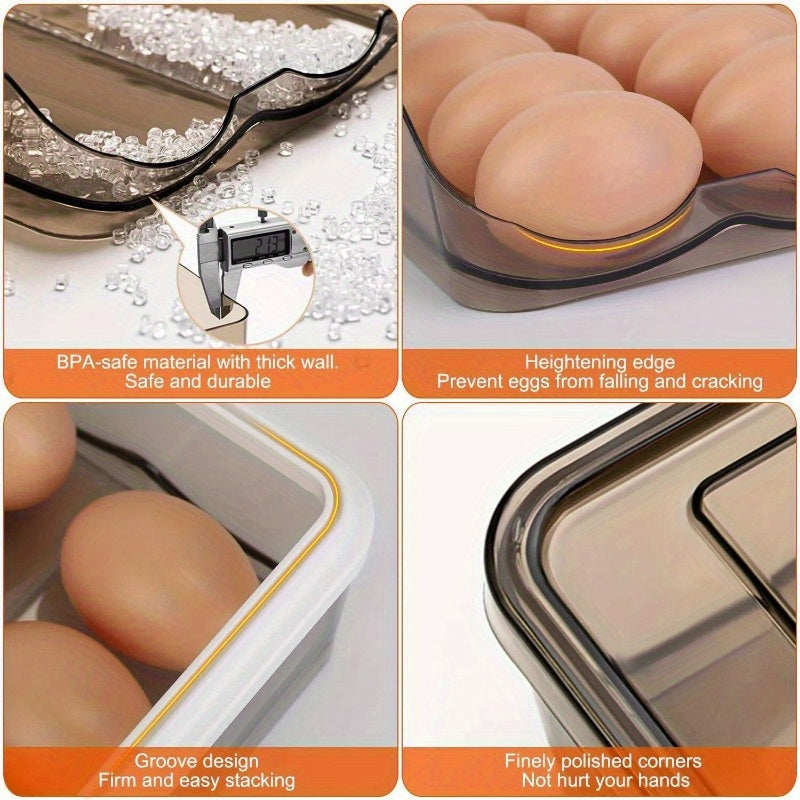 2-Tier Automatic Rolling Egg Rack Refrigerator Storage Container Drawer with Lid