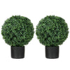 HOMCOM Set of 2 20.5" Artificial Ball Boxwood Topiary Trees with Pot, Indoor Outdoor Fake Plants for Home Office & Living Room Decor