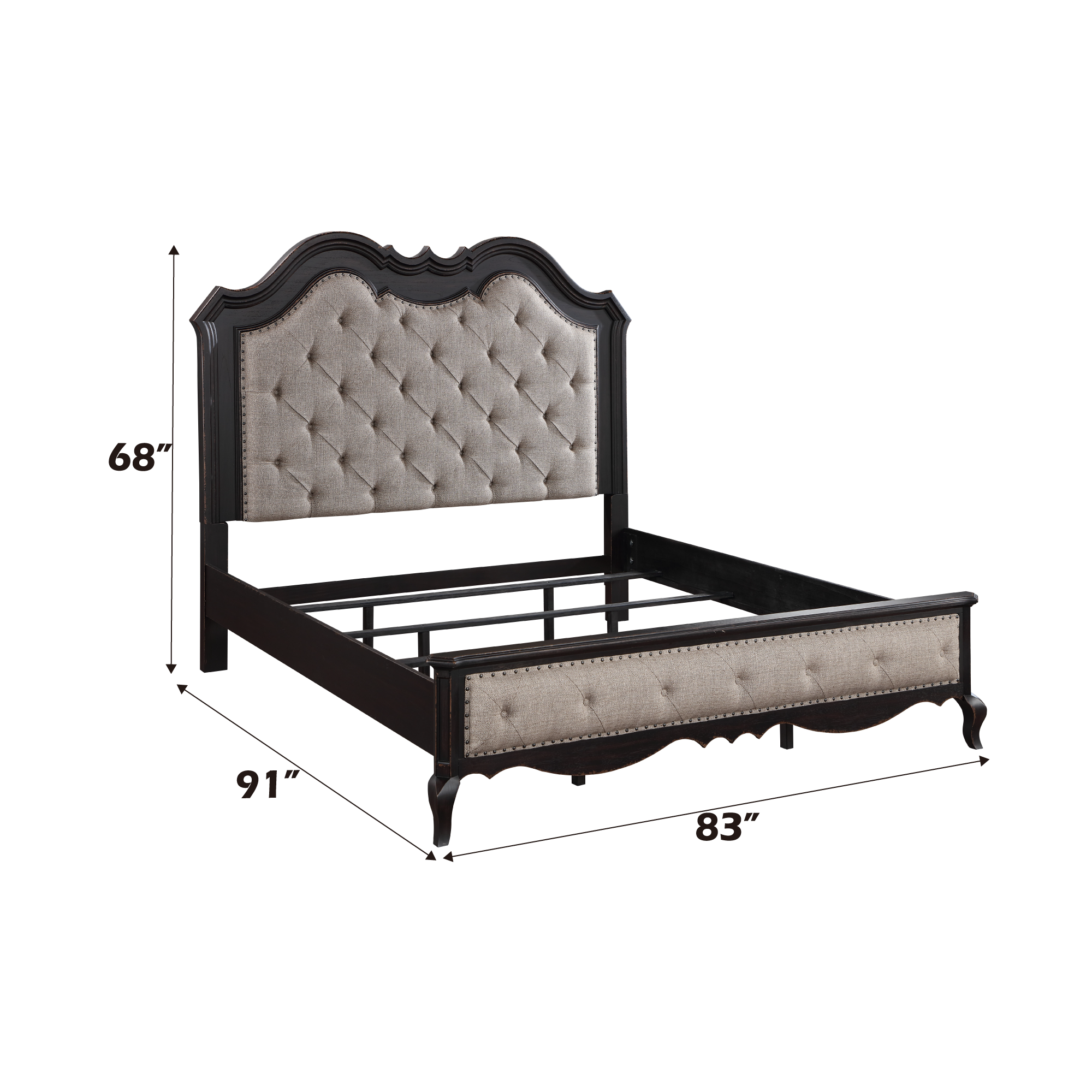 ACME Chelmsford Eastern King Bed, Beige Fabric & Antique Black Finish BD02295EK