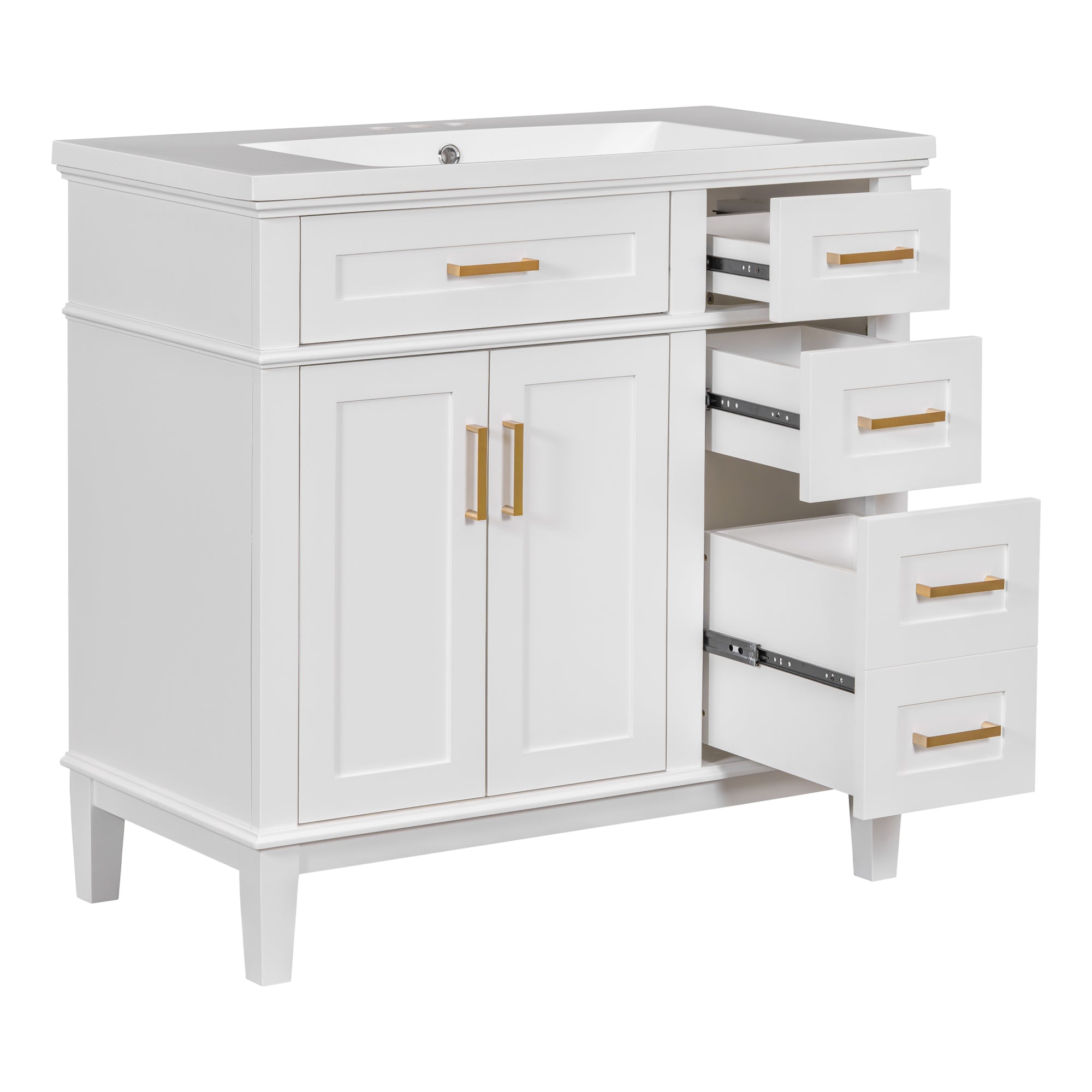 36-inch Bathroom Vanity with Resin Sink, Modern Bathroom Cabinet in White,Featuring Two Soft Close Doors and Four Drawers