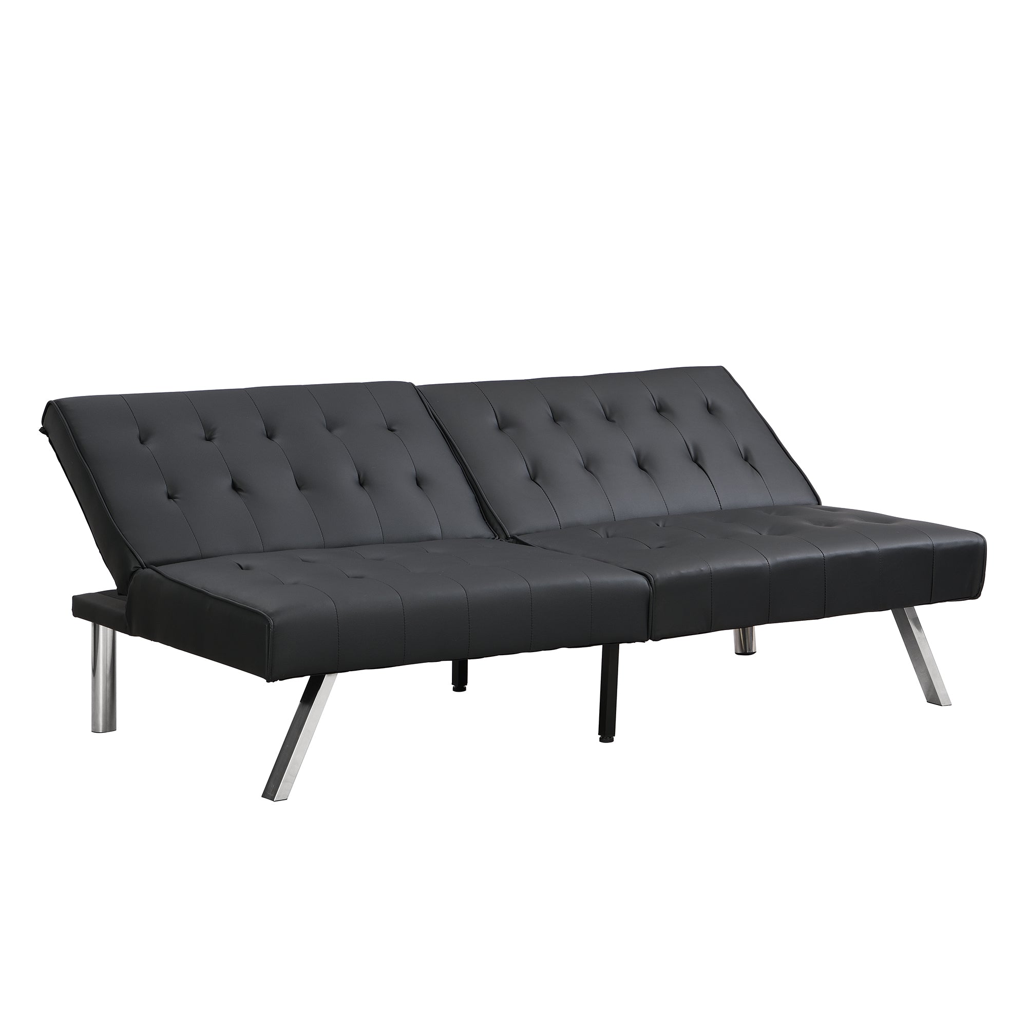 WOOD FRAME, STAINLESS LEG, FUTON, SOFA BED BLACK PVC