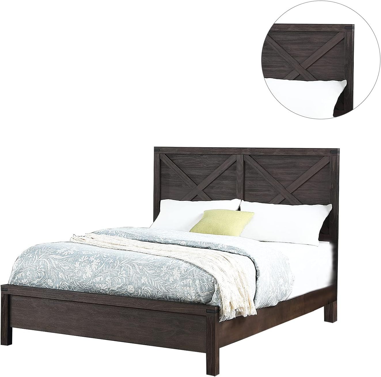 Rustic Contemporary Espresso 1pc Queen Size Bed Wooden X-Design HB Unique Look Bedroom Furniture