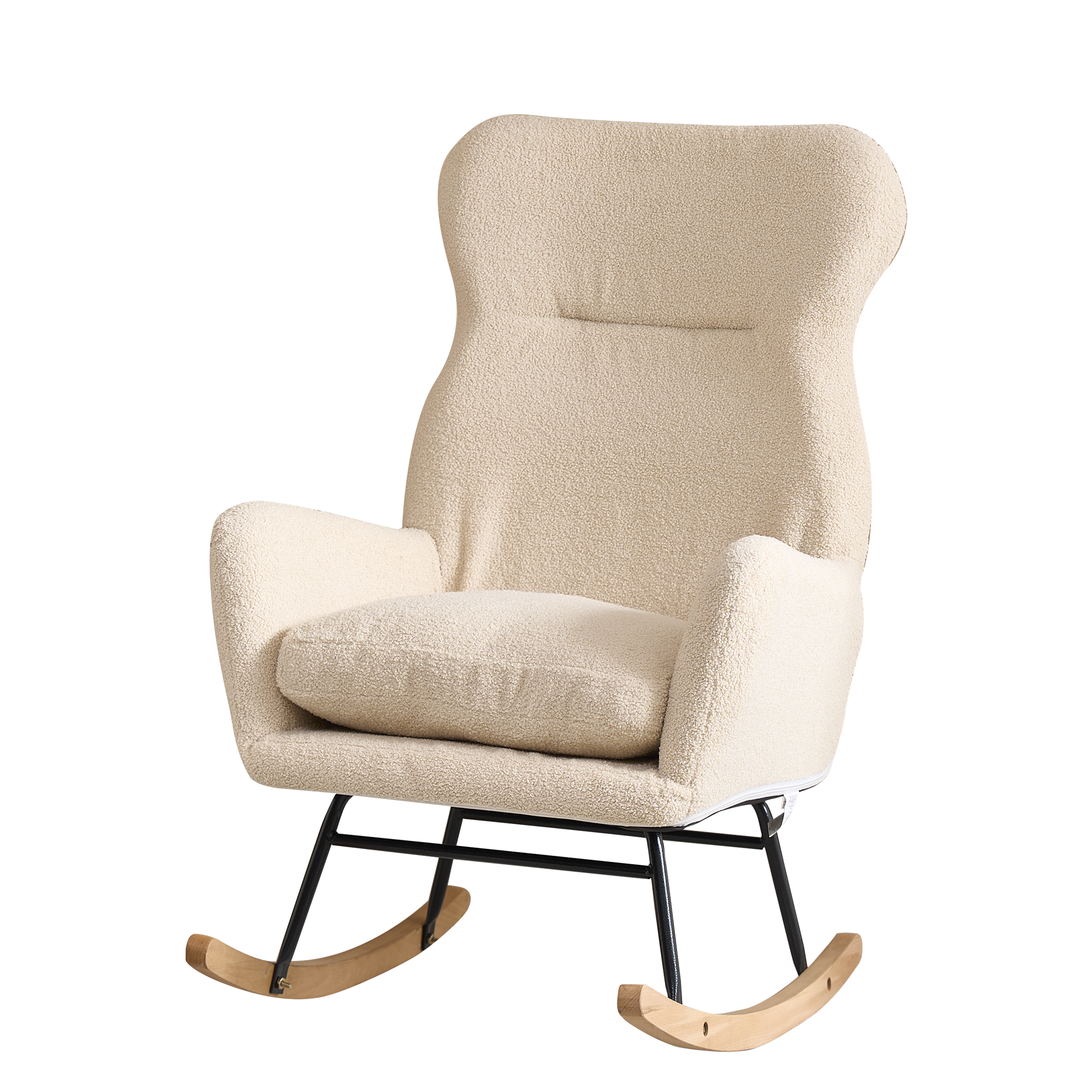 Modern Rocking Chair with High Backrest,Teddy Material Comfort Arm Rocker, Lounge Armchair for Living Room