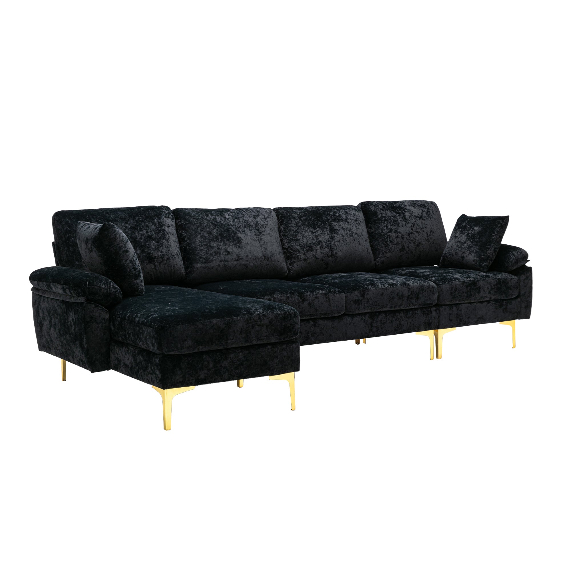 COOLMORE U-shape sectional sofa  with Ottoman , Reversible Sofa Couch for Living Room,Spacious Furniture,Durable Couch Removable and machine washable cover (Black Velvet)