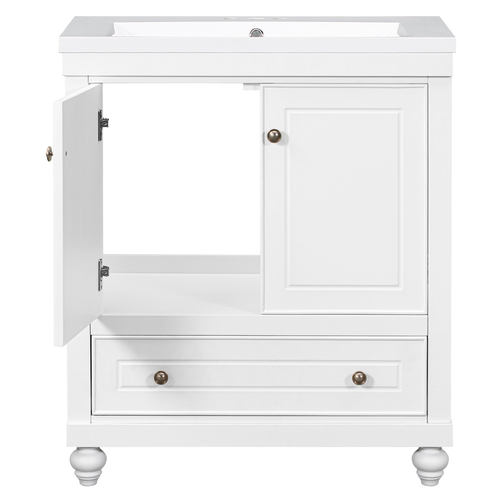 30" Bathroom Vanity with Sink, Combo, Cabinet with Doors and Drawer, Solid Frame and MDF Board, White