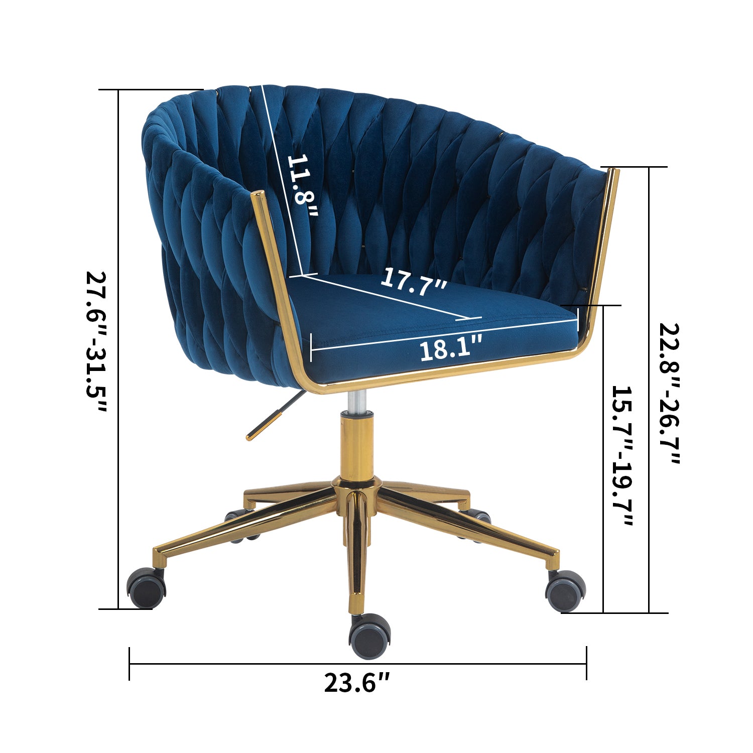 Modern design the backrest is hand made woven Office chair,Vanity chairs with wheels,Height adjustable,360° swivel for bedroom, living room(BLUE)