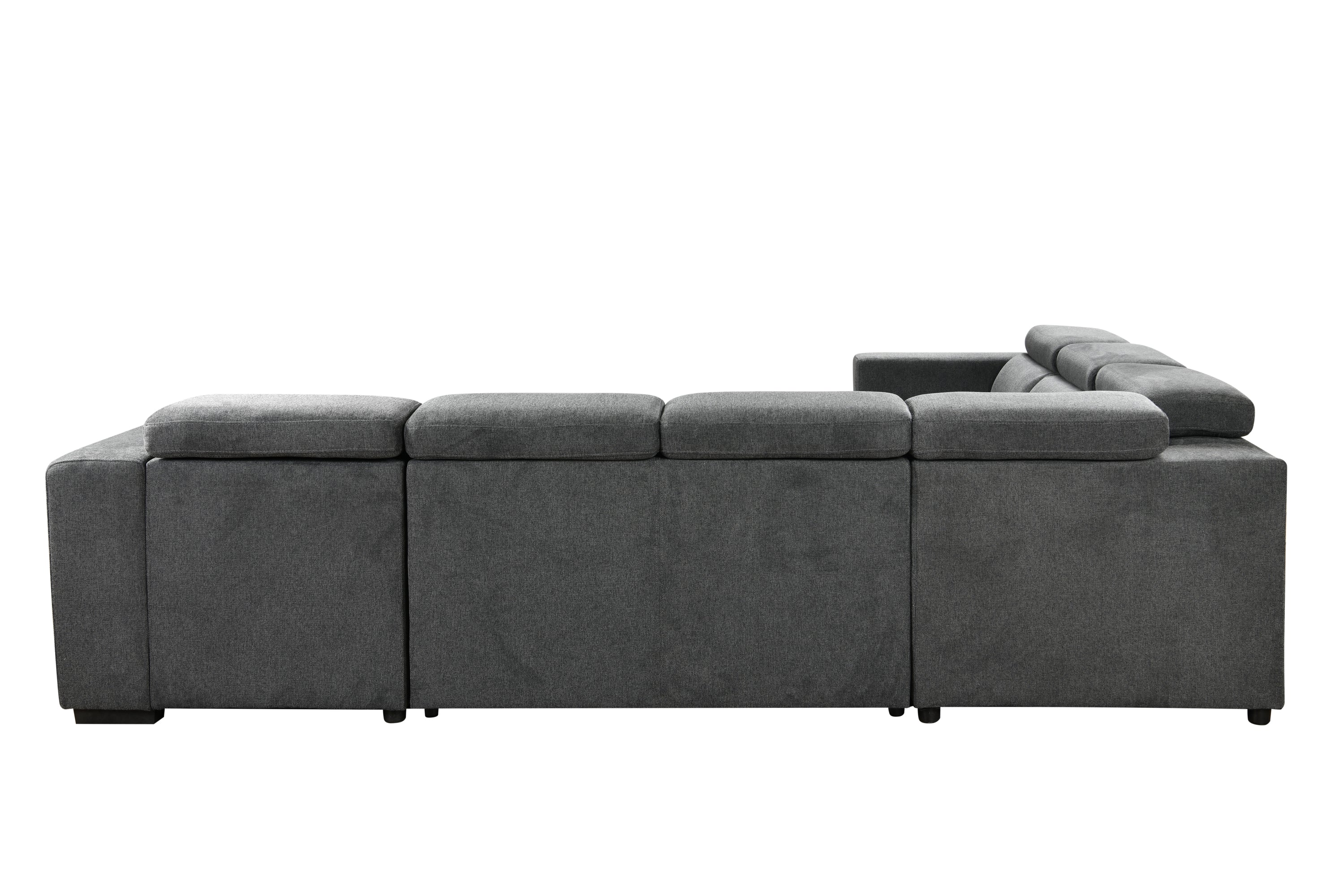 123" 4 in 1 Modern U-Shaped 7-seat Sectional Sofa Couch with Adjustable Headrest, Sofa Bed with Storage Chaise,Pull Out Couch Bed for Living Room ,Dark Gray