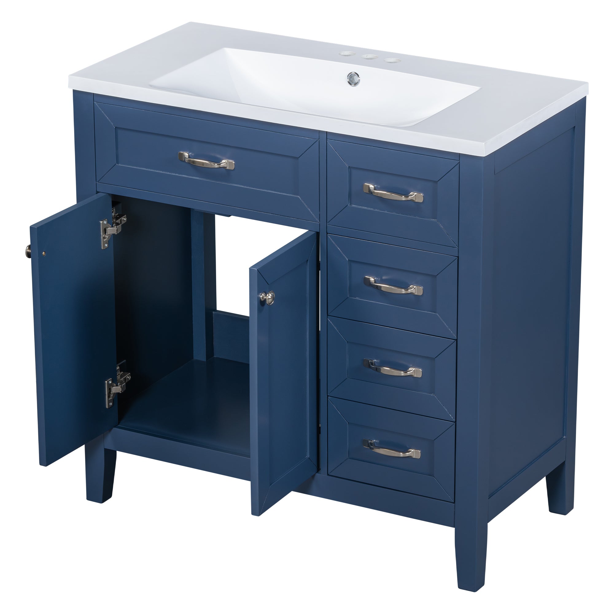 36" Bathroom Vanity with Sink Combo, Blue Bathroom Cabinet with Drawers, Solid Frame and MDF Board